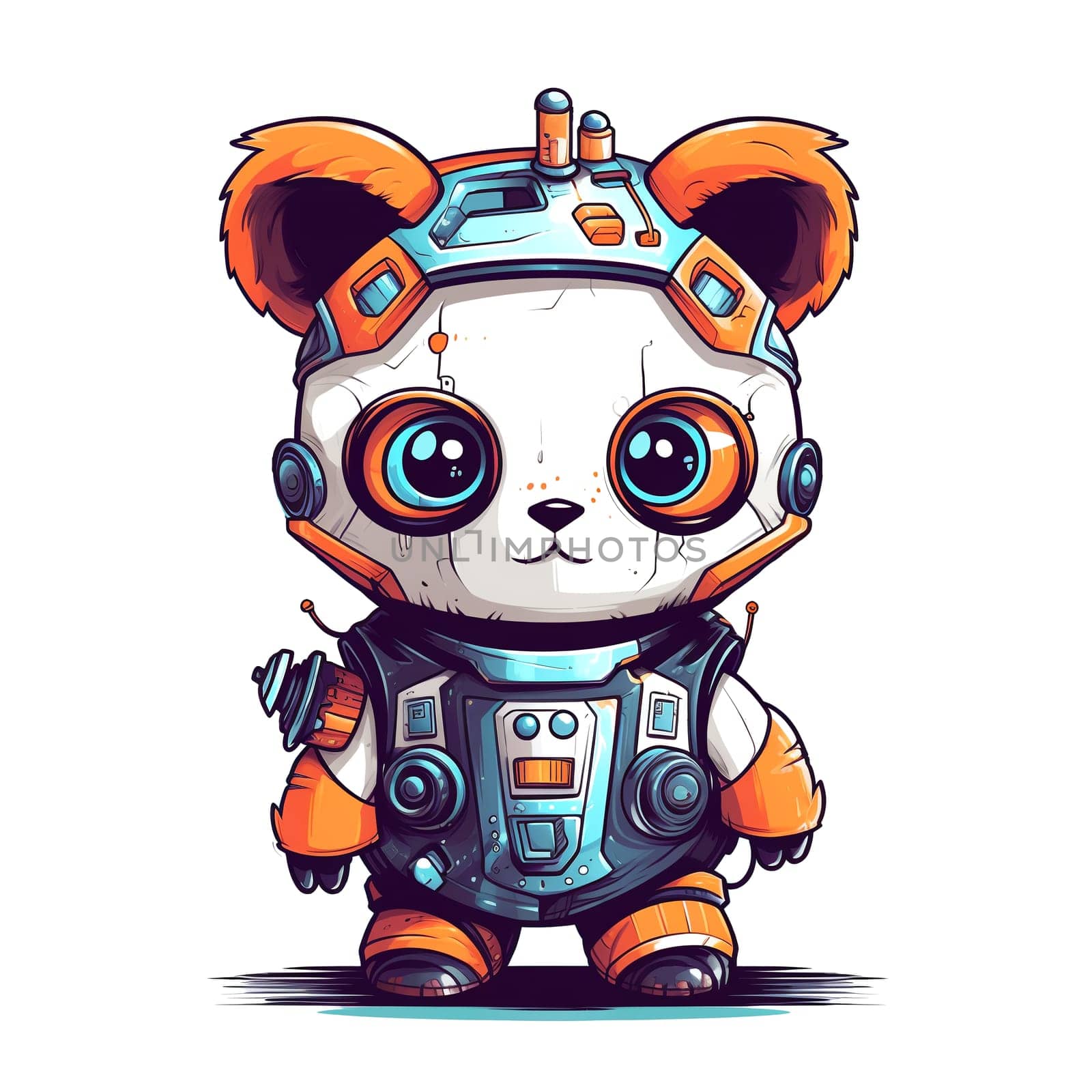 Cartoon panda robots. T-Shirt, Sticker. Funny cyborg. AI Generated