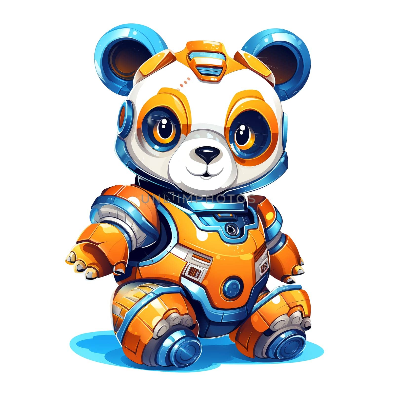 Cartoon panda robots. T-Shirt, Sticker. Funny cyborg. AI Generated