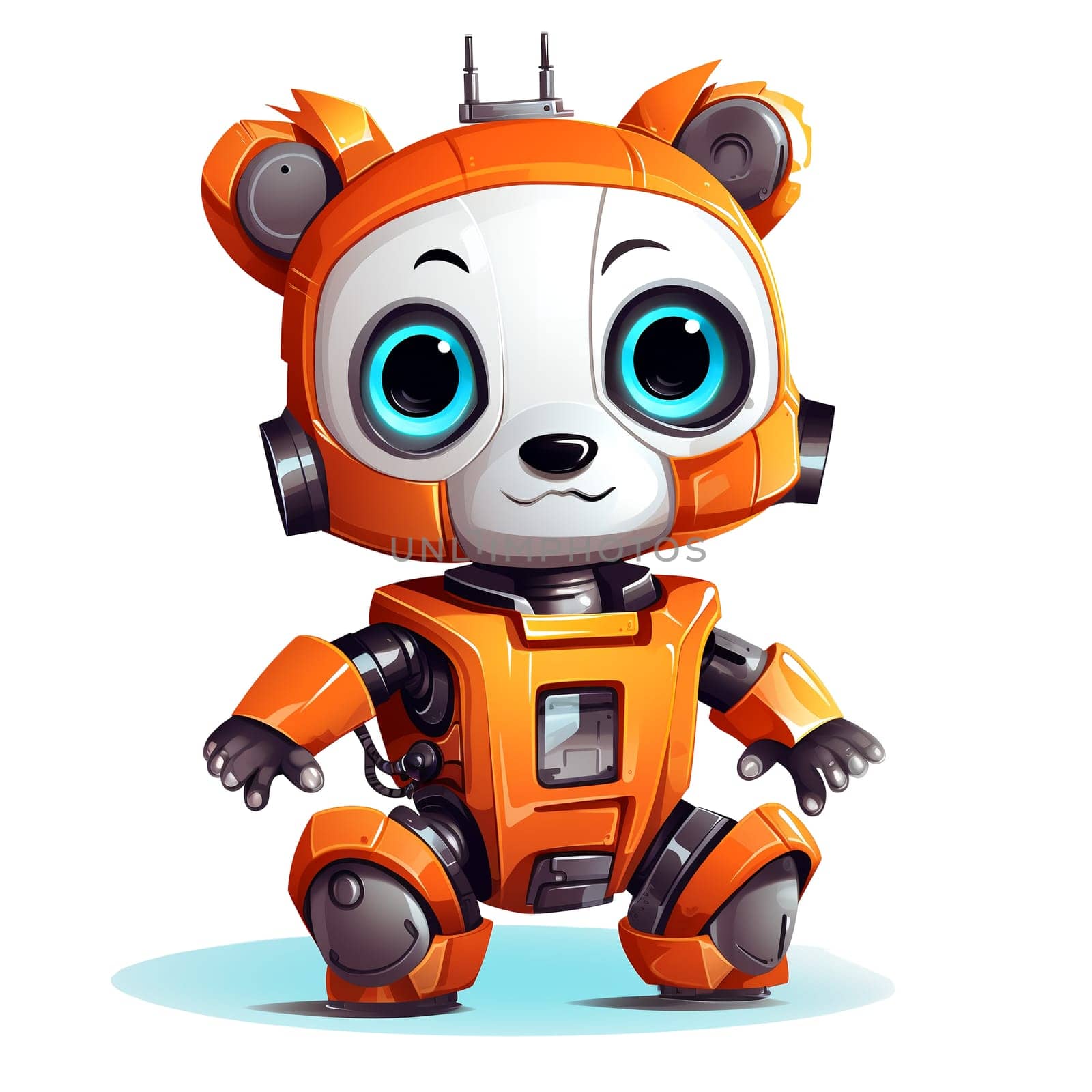 Cartoon panda robots. T-Shirt, Sticker. Funny cyborg. AI Generated