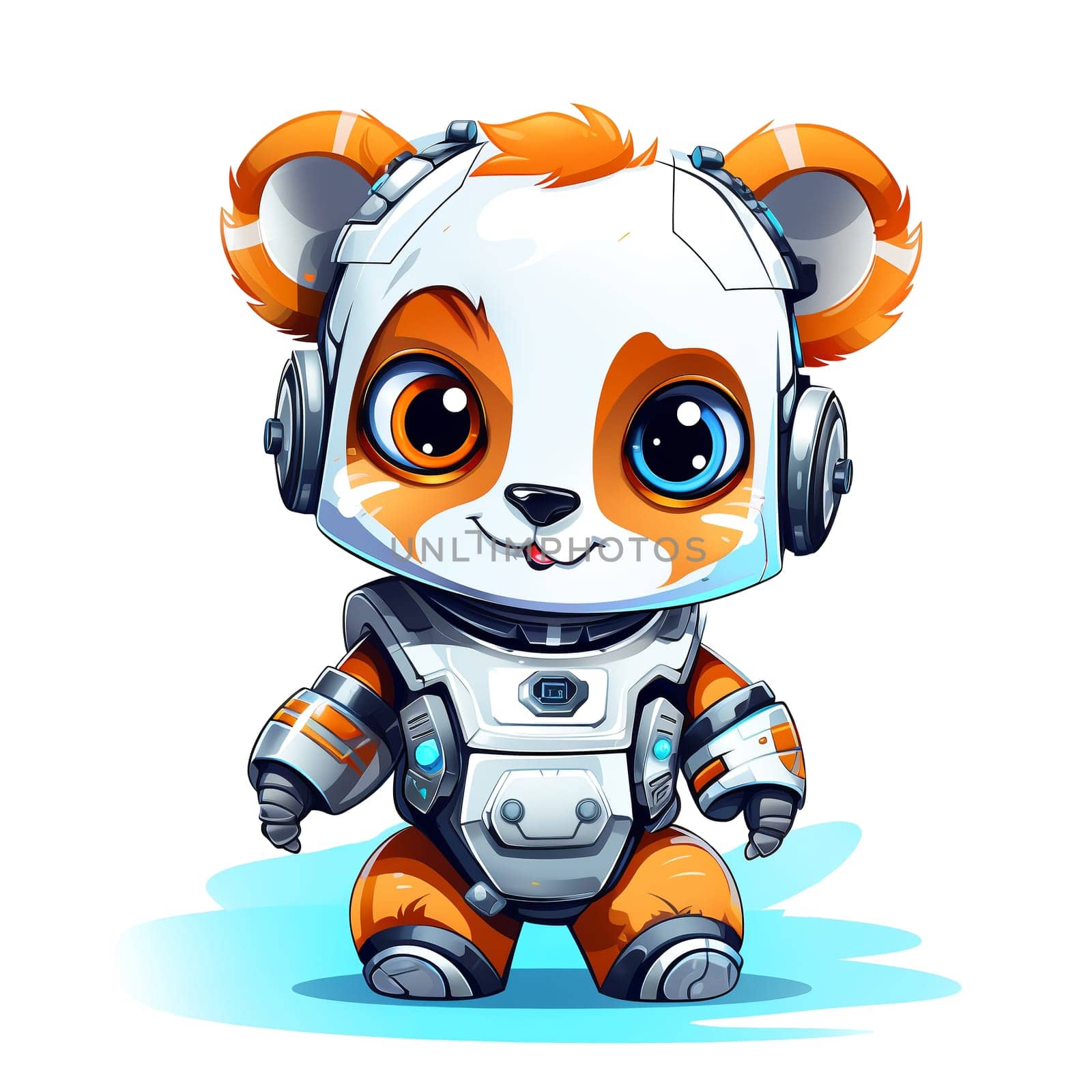 Cartoon panda robots. T-Shirt, Sticker. Funny cyborg. by AndreyKENO