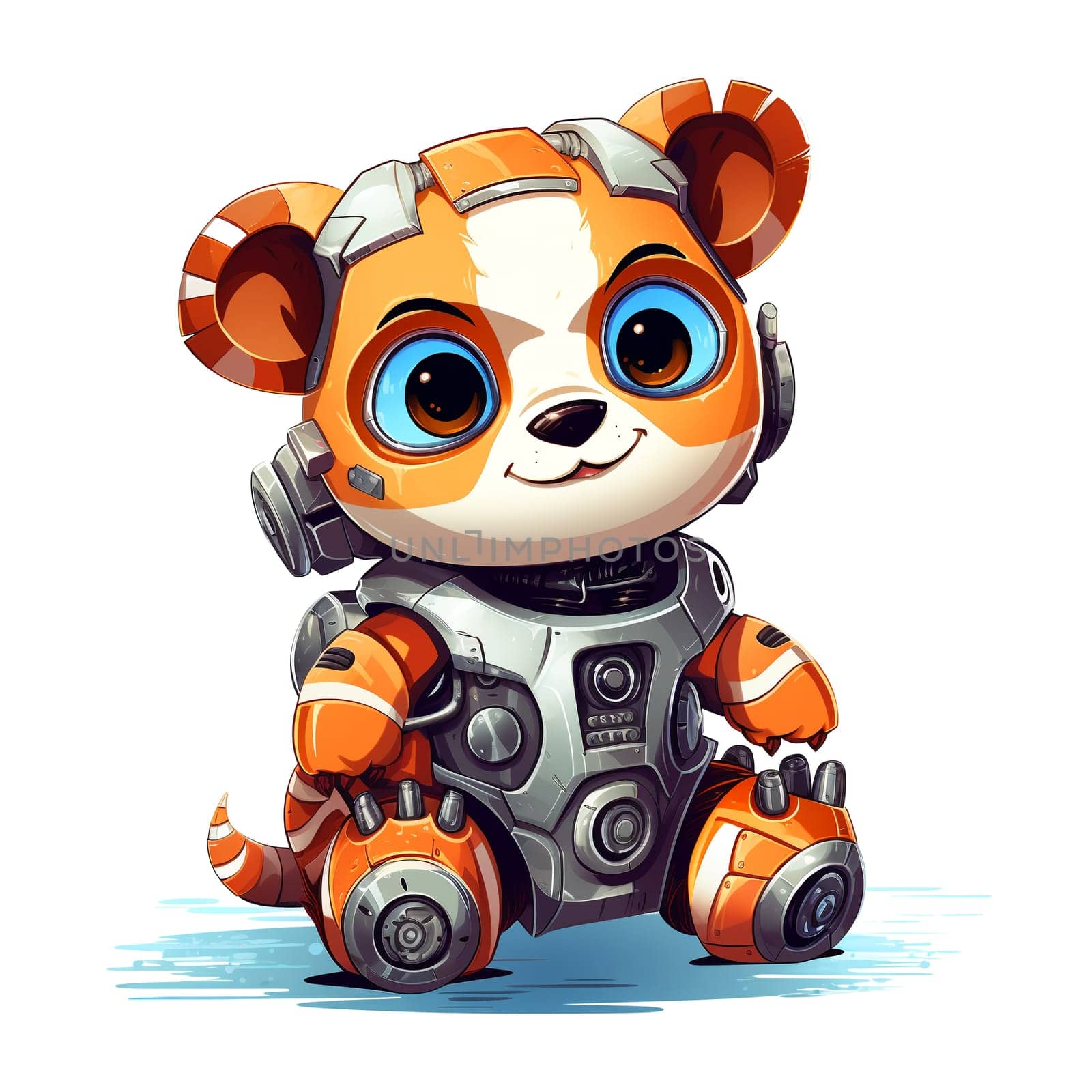 Cartoon panda robots. T-Shirt, Sticker. Funny cyborg. AI Generated