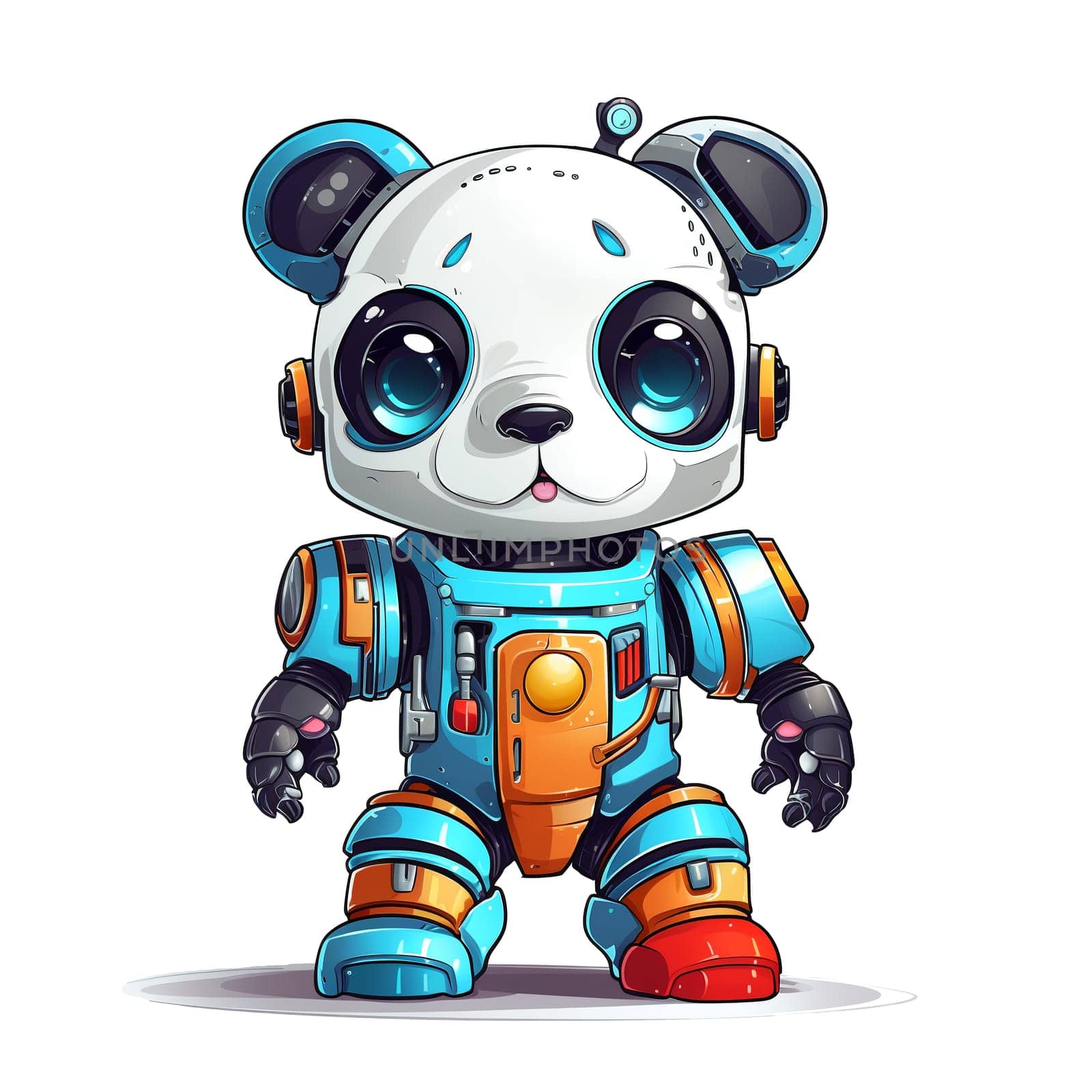 Cartoon panda robots. T-Shirt, Sticker. Funny cyborg. AI Generated