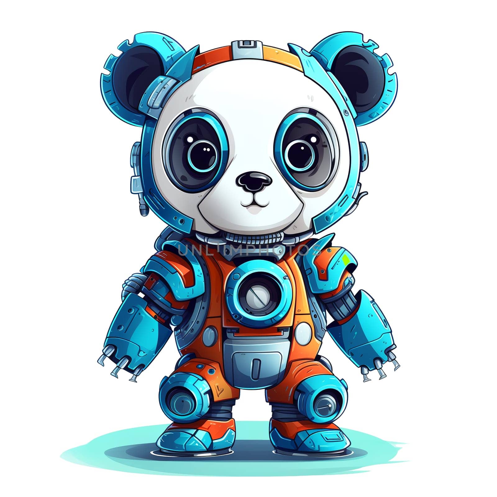 Cartoon panda robots. T-Shirt, Sticker. Funny cyborg. AI Generated