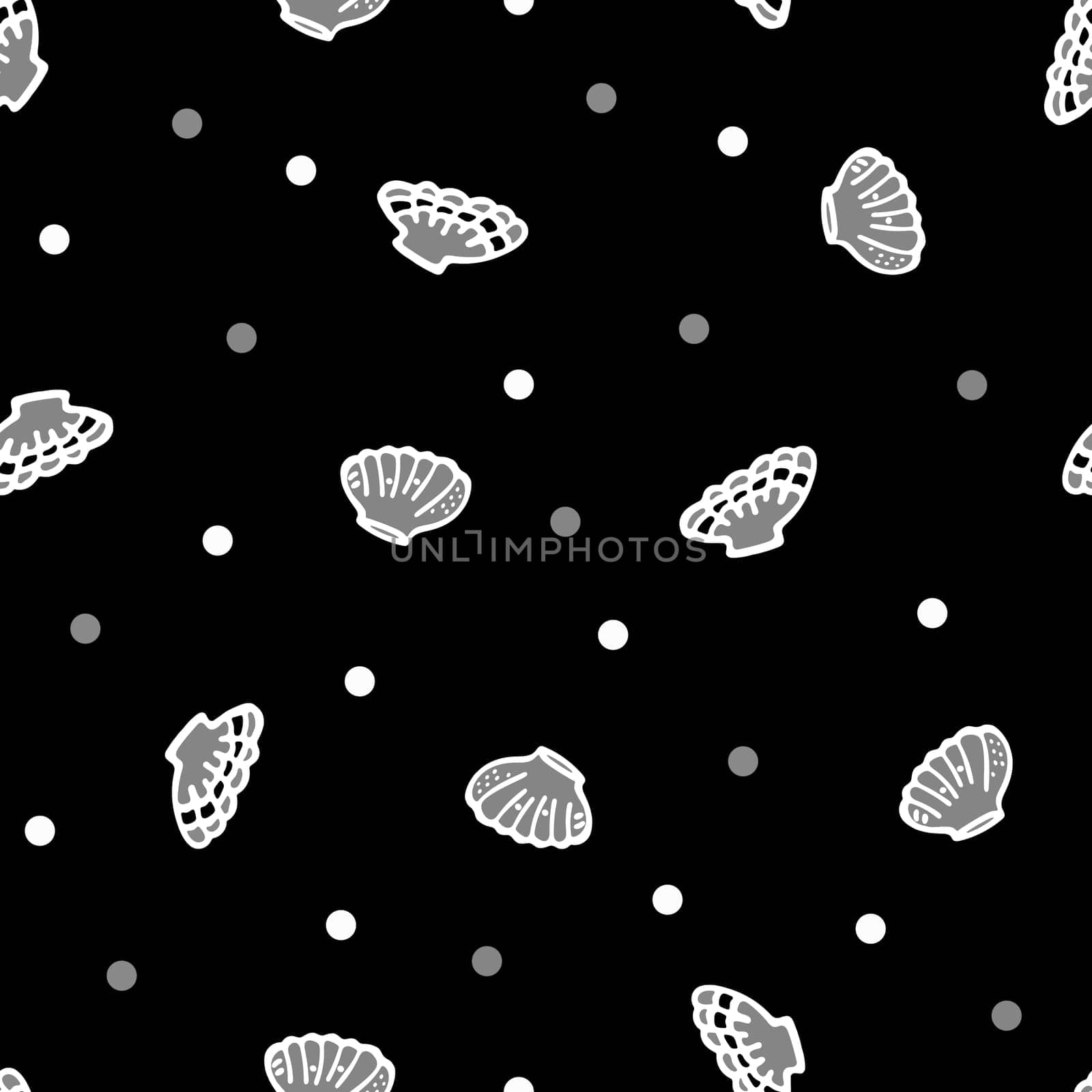 Seamless Pattern with Hand Drawn Scallop Sea Shells. Perfect for Prints and Patterns. Design for Greeting Card and Invitation of Seasonal Summer Holidays, Summer Beach Parties, Tourism and Travel.