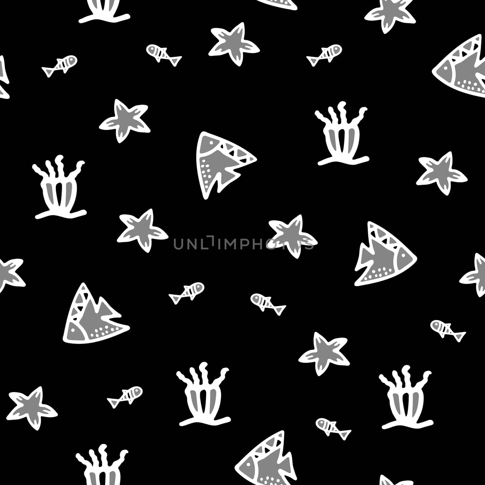 Hand Drawn Sea Life Seamless Pattern. Underwater World Background. by Rina_Dozornaya