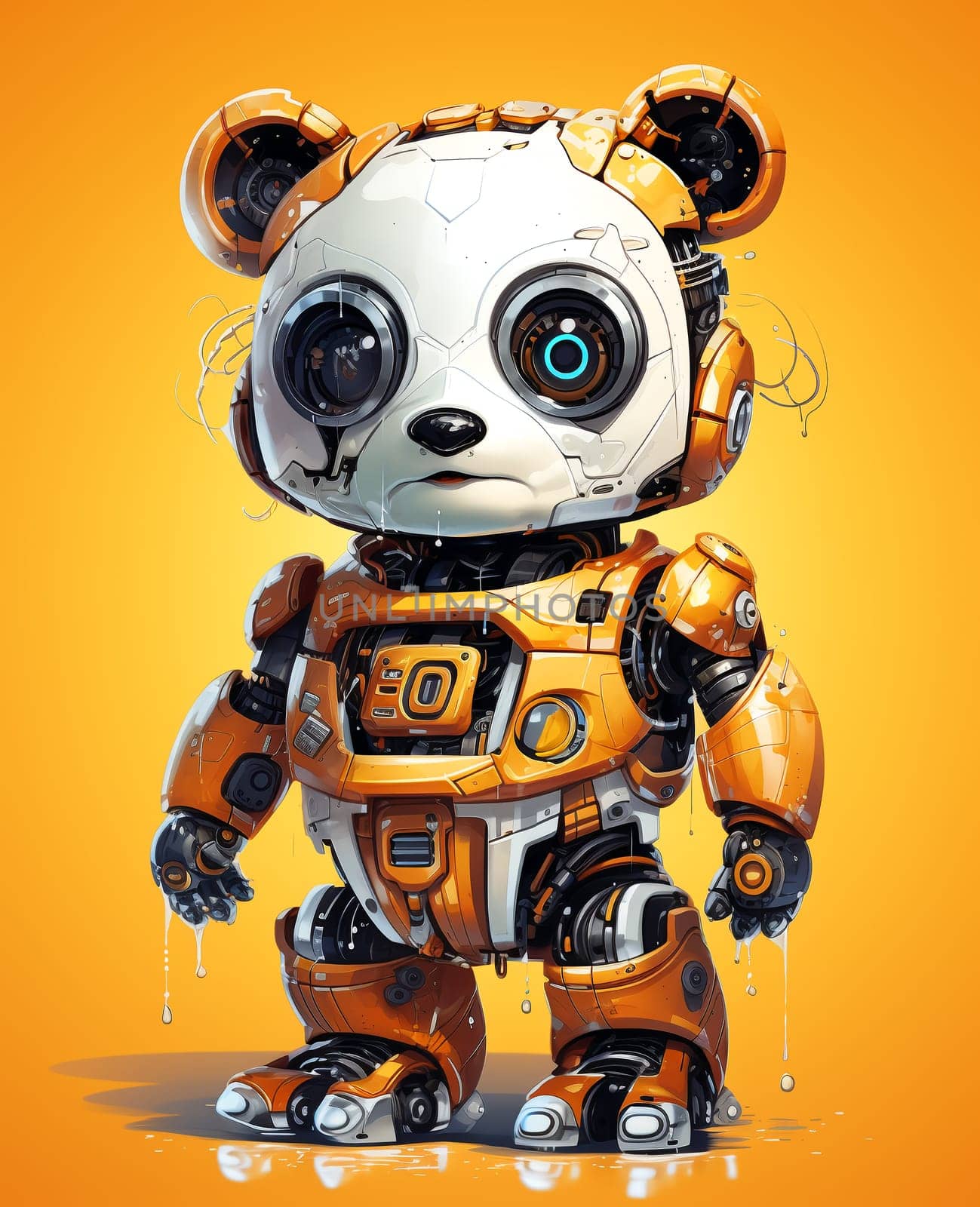 Cartoon panda robots. T-Shirt, Sticker. Funny cyborg. 