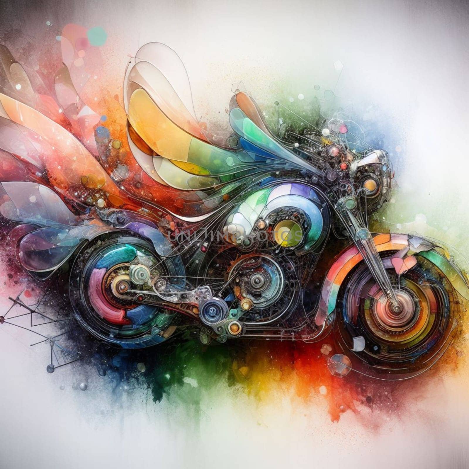 a color explosion of paint render a steampunk geared poly and gears cycle creation abstract scupture by verbano