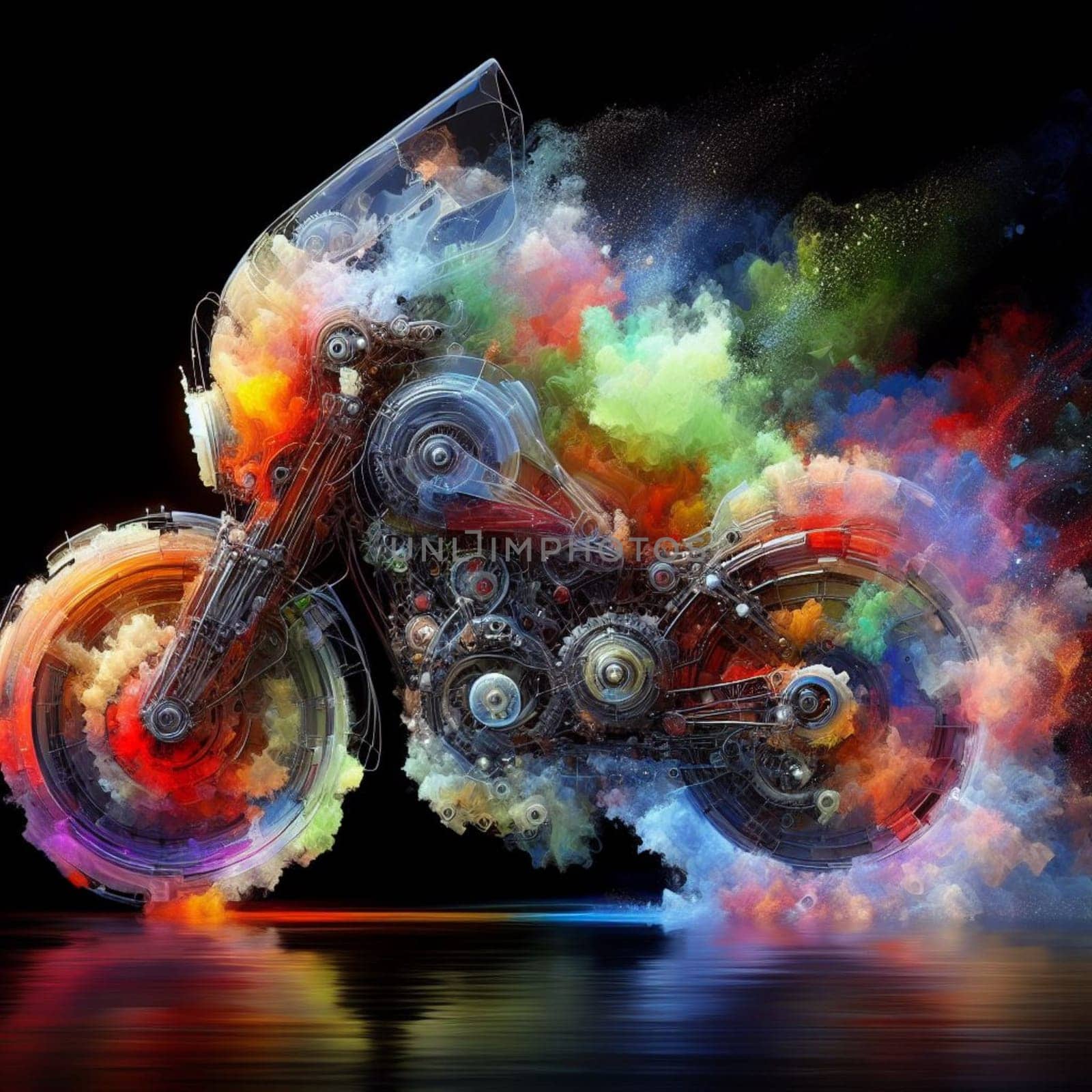 a color explosion of paint render a steampunk geared poly and gears cycle creation abstract scupture generative ai art