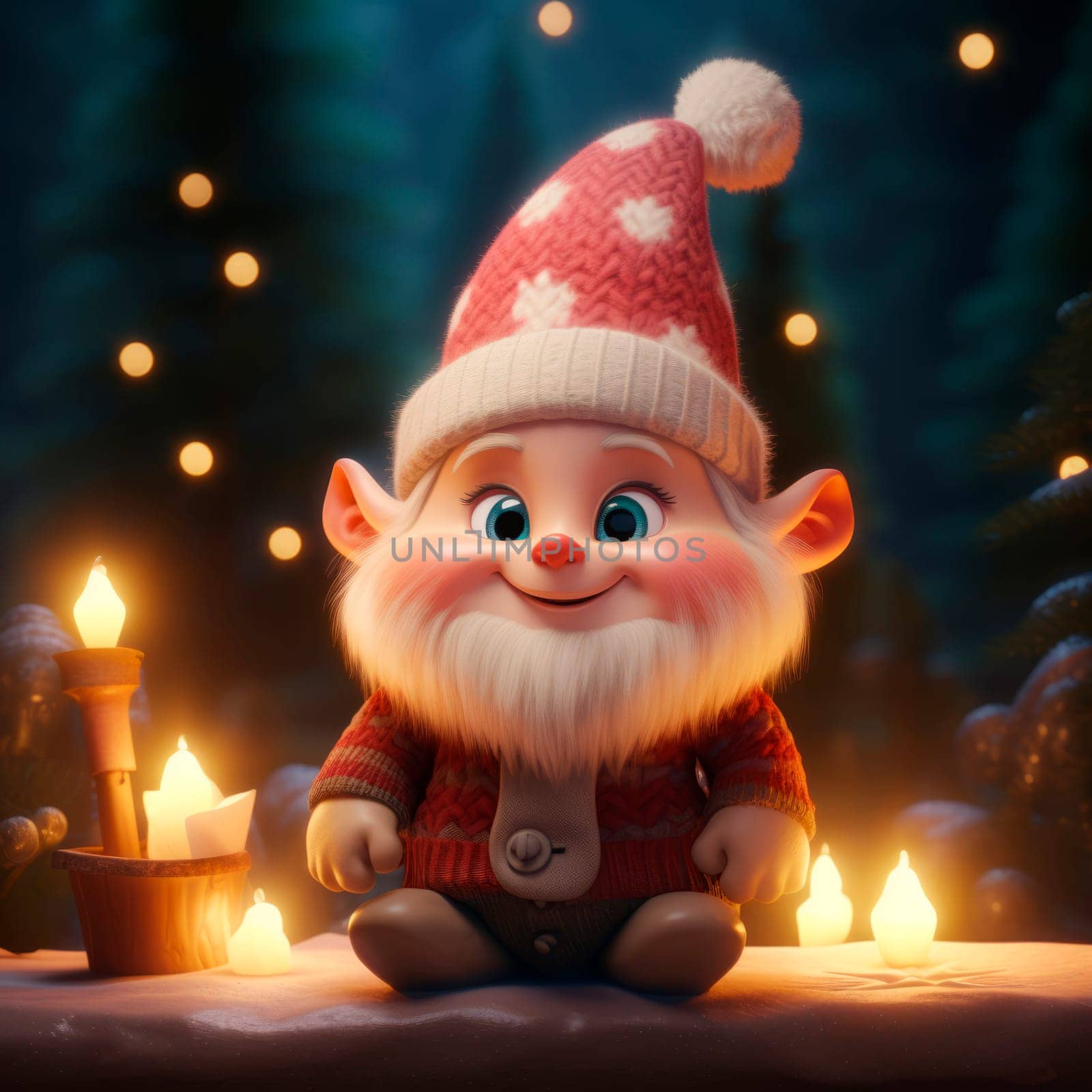 Cute Christmas Gonks on the background of a Christmas picture. High quality illustration