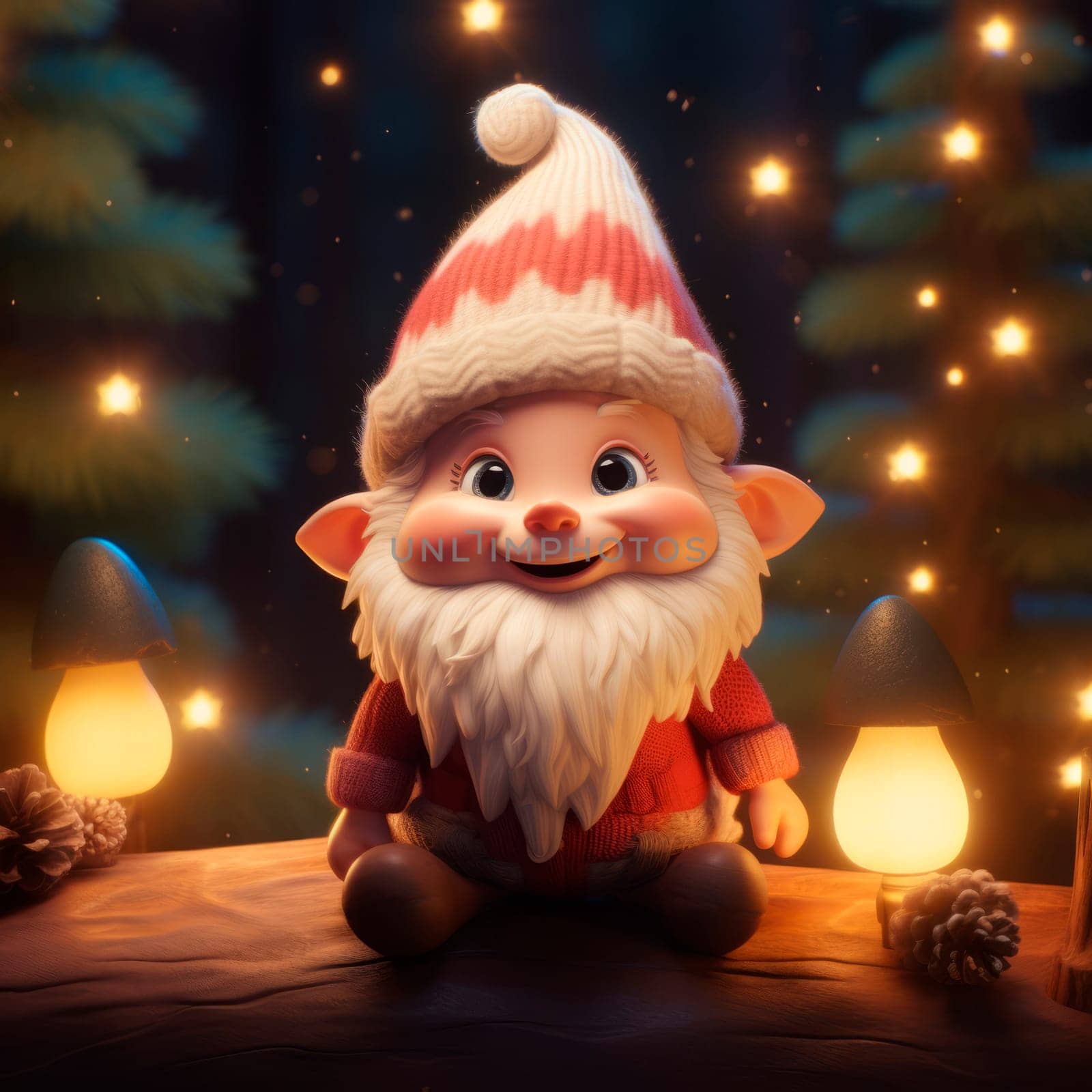 Cute Christmas Gonks on the background of a Christmas picture by Spirina
