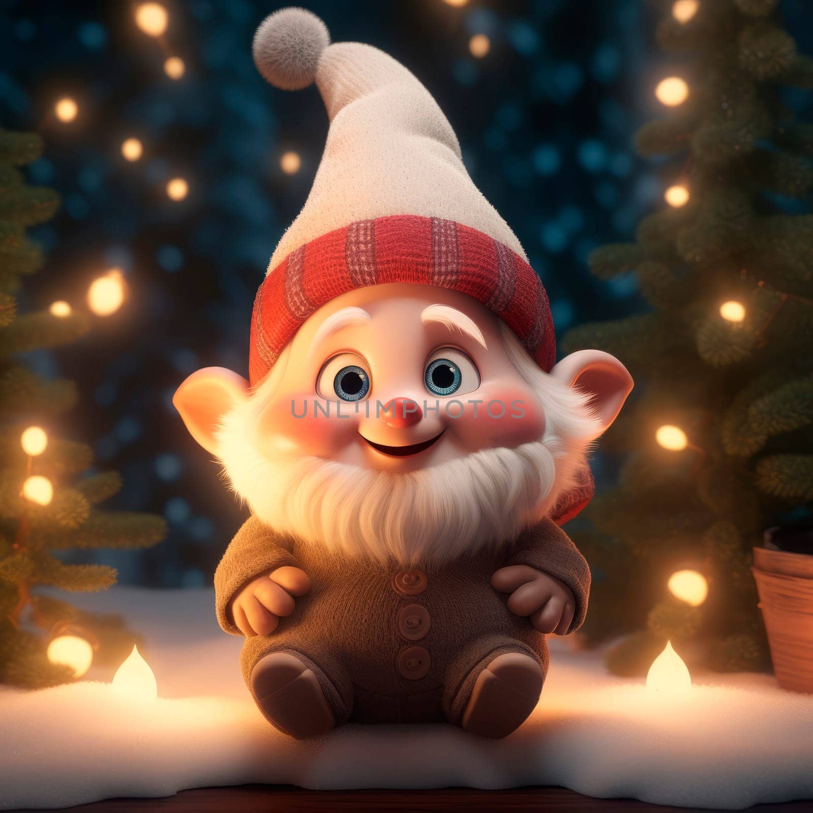 Cute Christmas Gonks on the background of a Christmas picture by Spirina