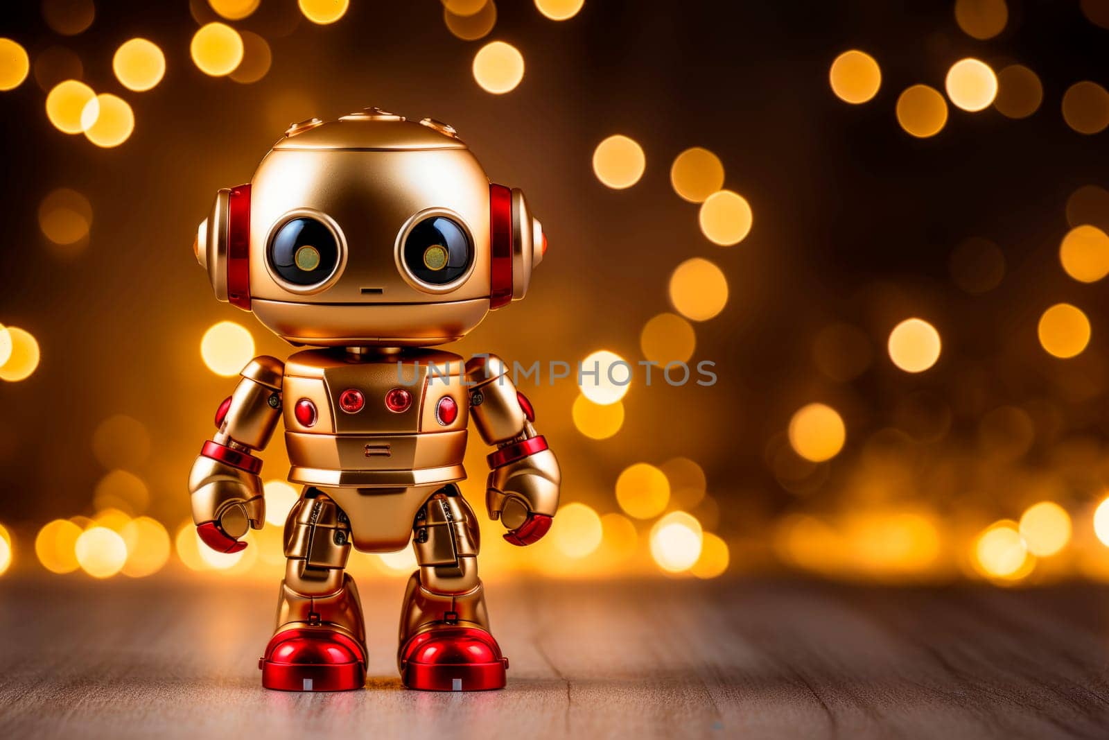 Cute robot on Christmas background. Copy space. High quality photo