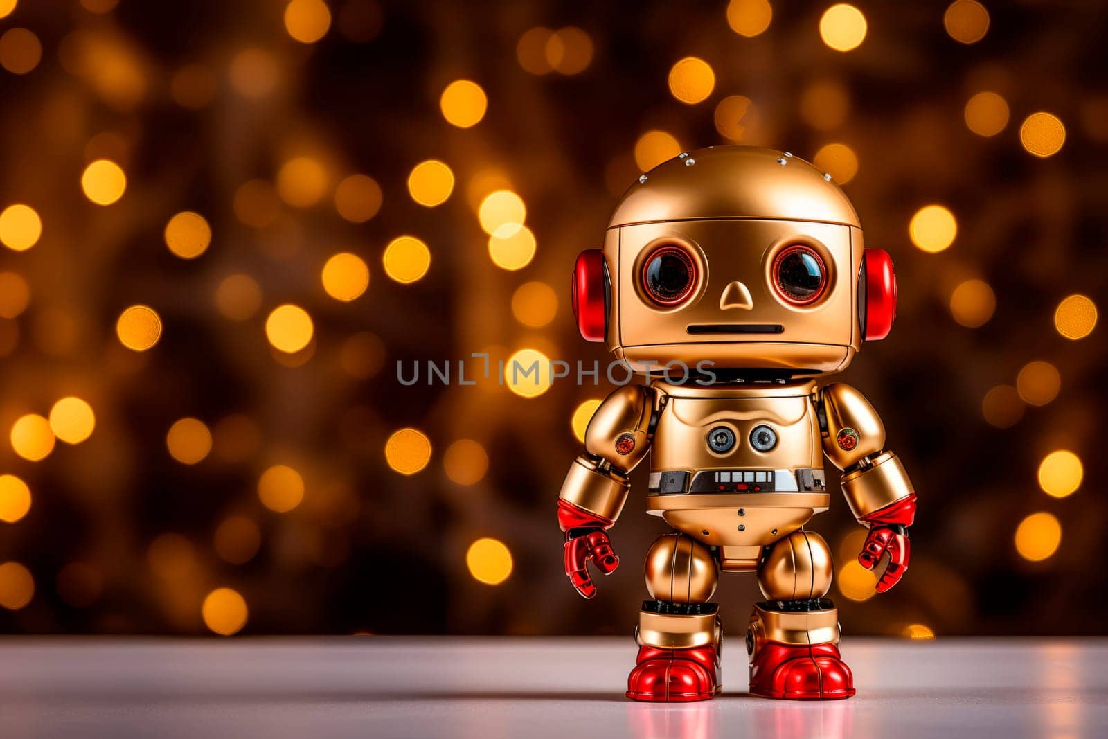 Cute robot on Christmas background. Copy space. by Spirina