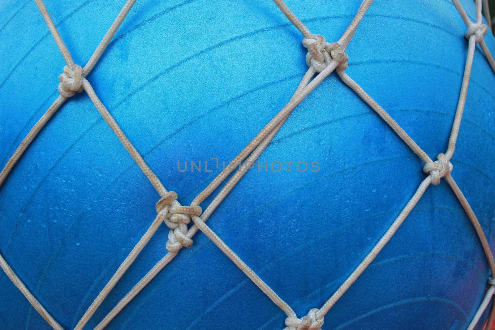 Photo a blue fitball and a white net. Outdoor games. Sport. Family.