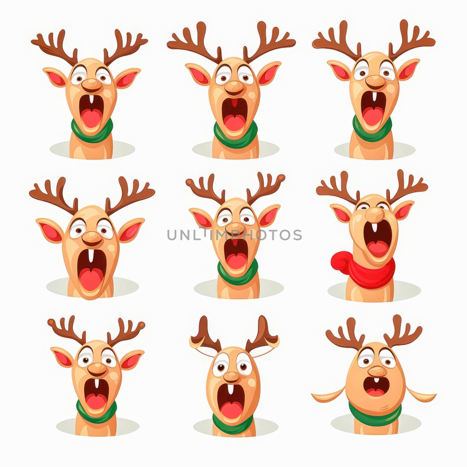 New Year reindeer emoji emoticons. Cartoon style, New Year, Christmas. by Yurich32