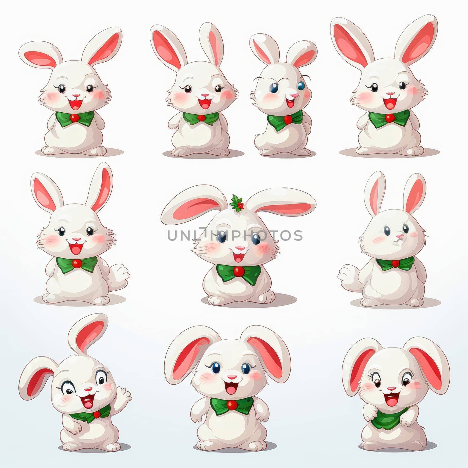 New Year emoticons funny bunnies, emoji. Cartoon style, New Year, Christmas. by Yurich32