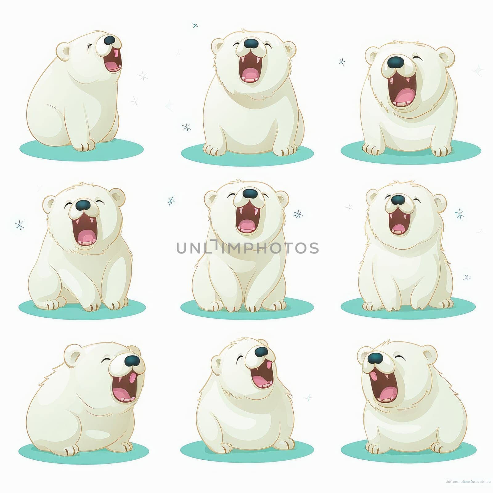 New Year emoticons funny polar bears, emoji. Cartoon style, New Year, Christmas