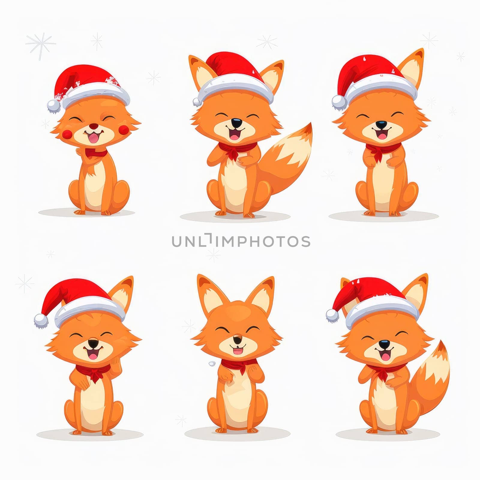 New Year emoticons funny foxes emoji. Cartoon style, New Year, Christmas