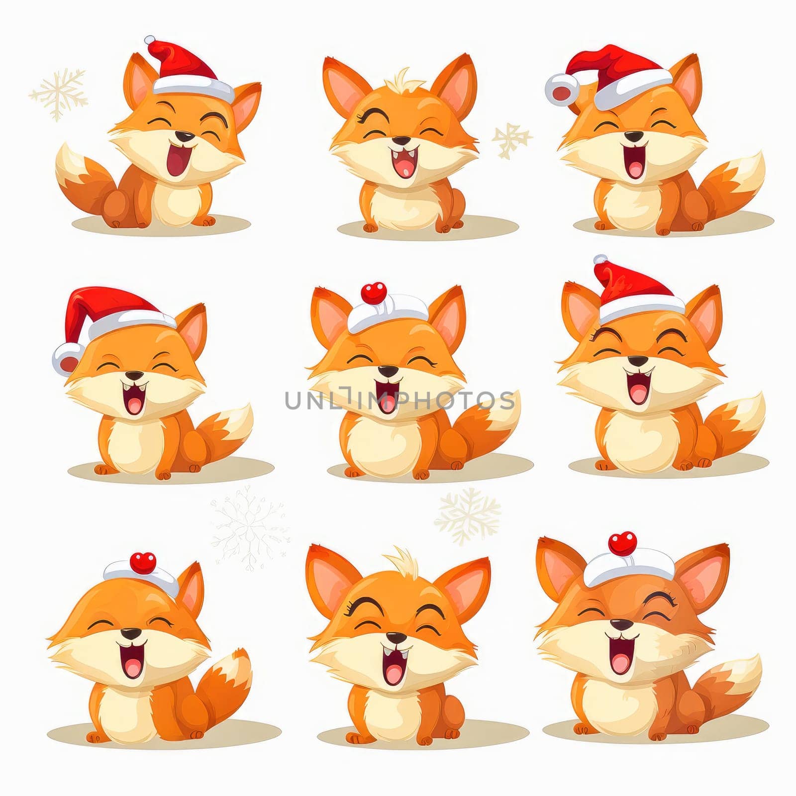 New Year emoticons funny foxes emoji. Cartoon style, New Year, Christmas