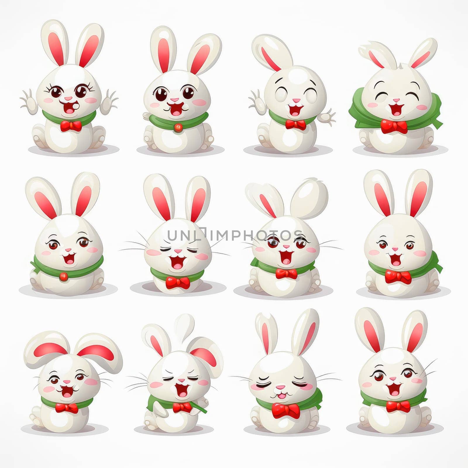 New Year emoticons funny bunnies, emoji. Cartoon style, New Year, Christmas