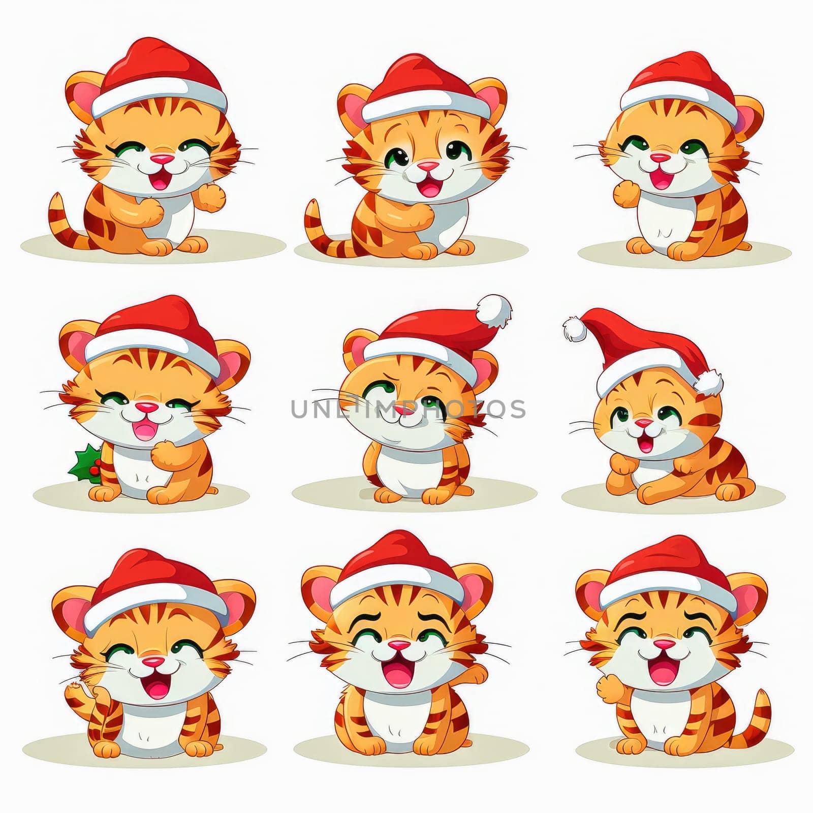 New year emoji funny tiger cub. Cartoon style, New Year, Christmas