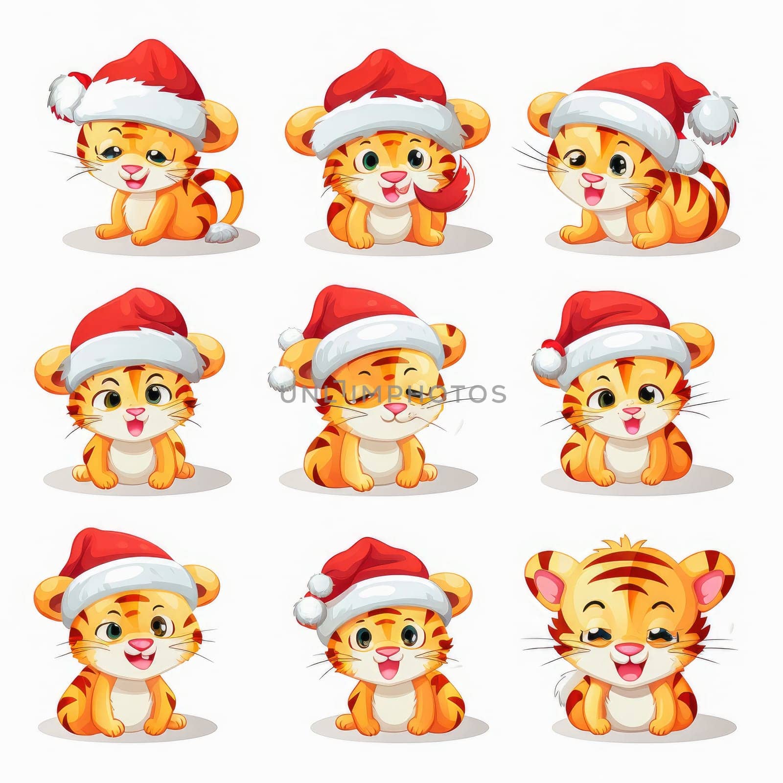 New year emoji funny tiger cub. Cartoon style, New Year, Christmas. by Yurich32