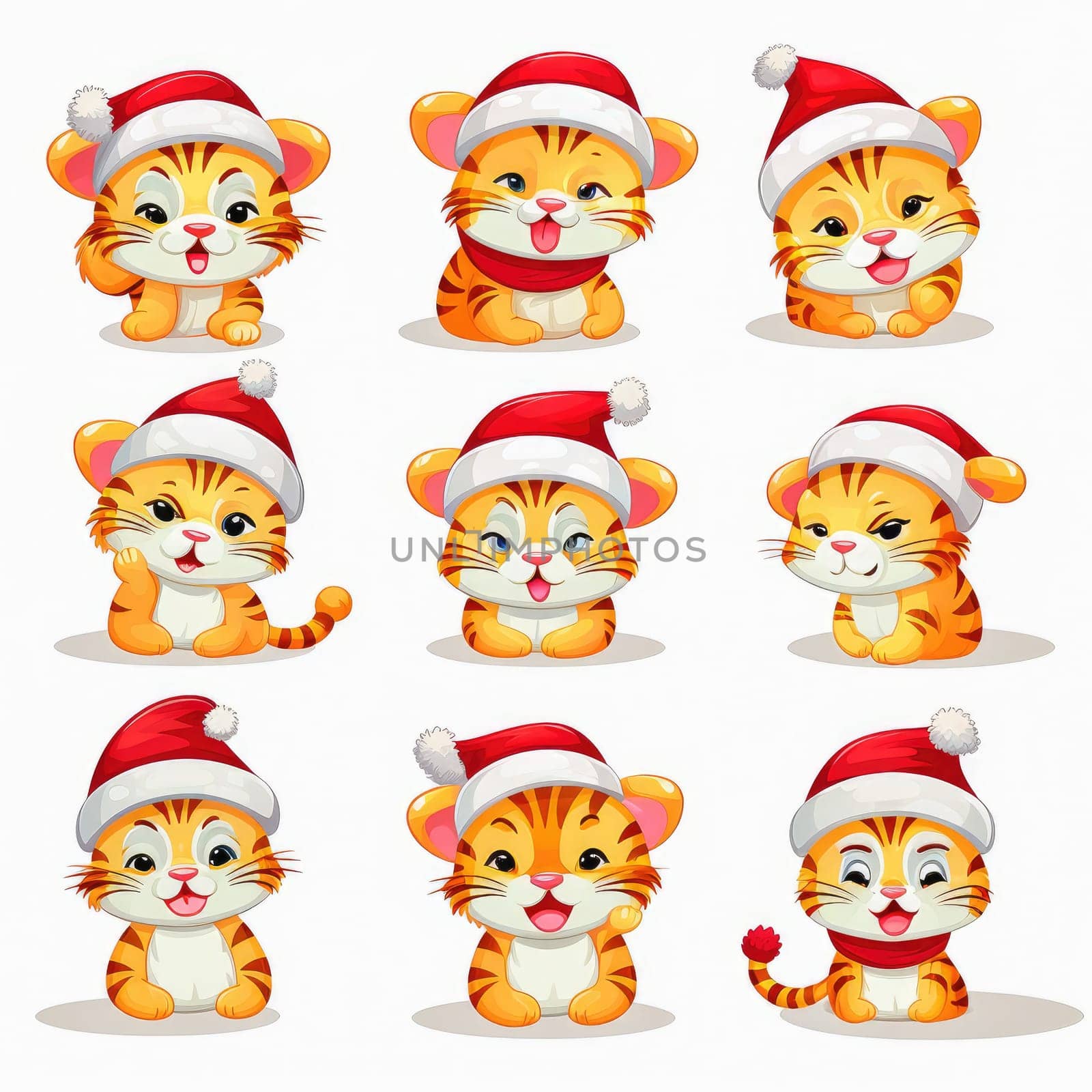 New year emoji funny tiger cub. Cartoon style, New Year, Christmas