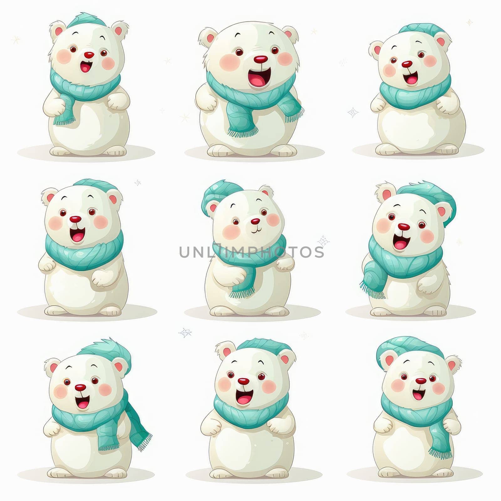 New Year emoticons funny polar bears, emoji. Cartoon style, New Year, Christmas. by Yurich32