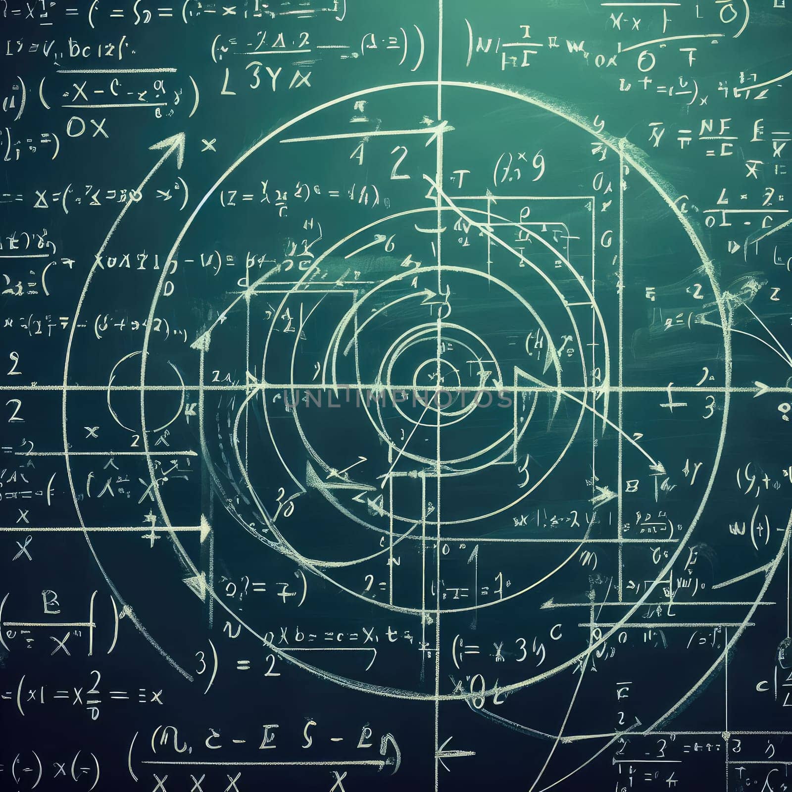 Close up of math formulas on a blackboard by Kobysh