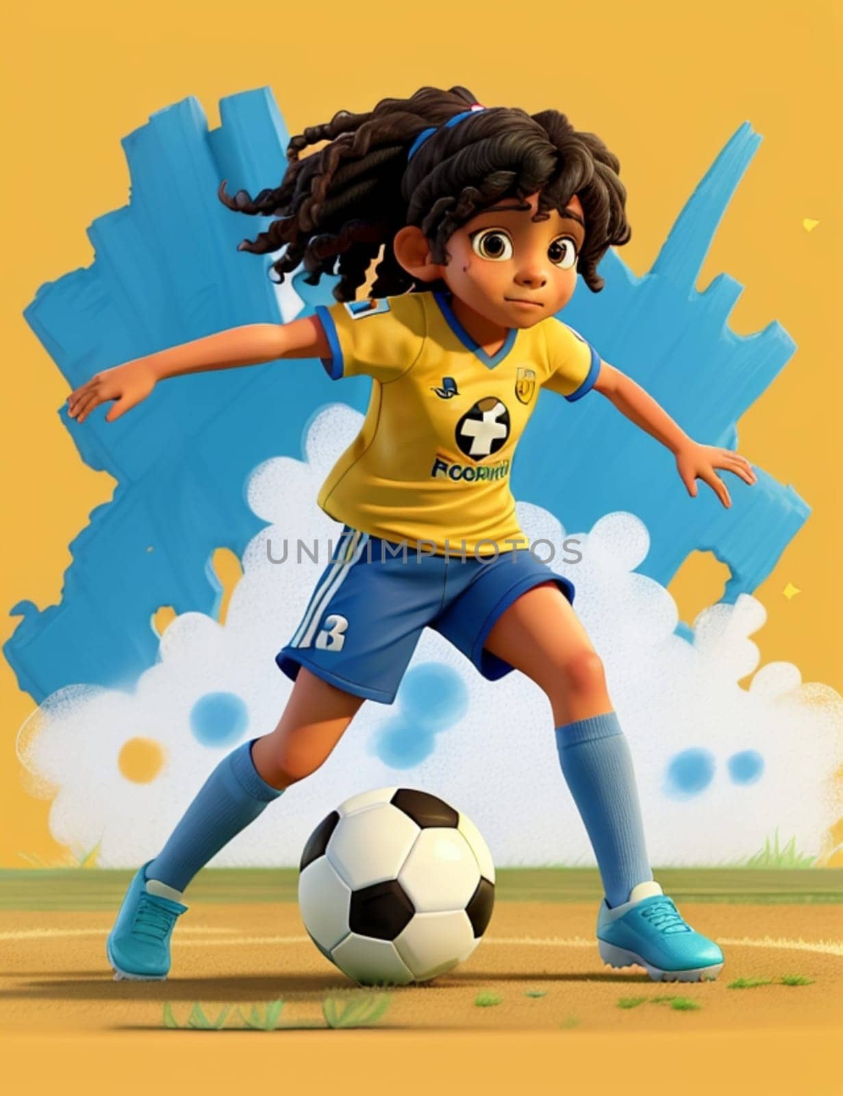 girl playing soccer 3d funny character ai generative art