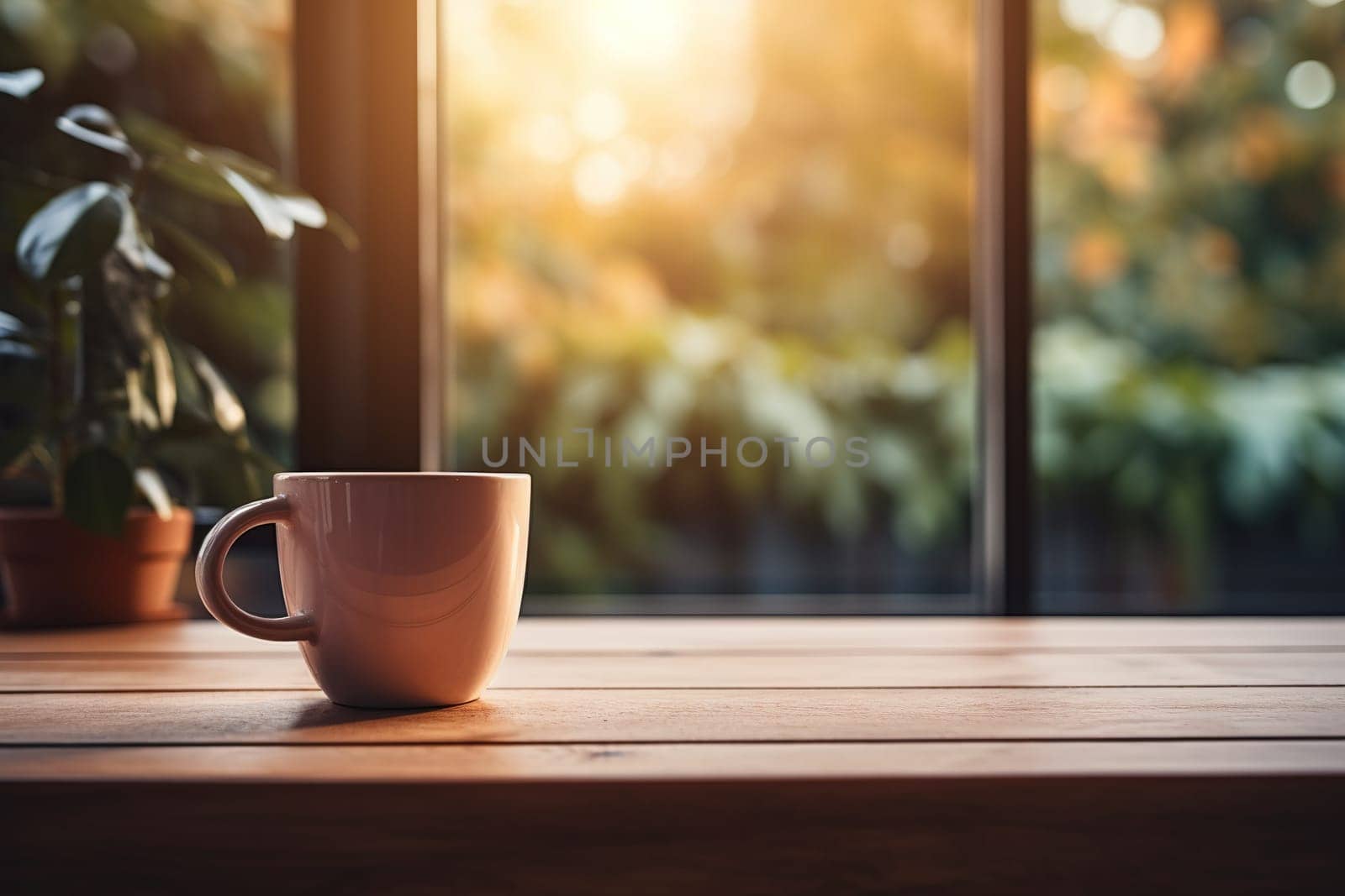 coffee cup on the table in morning, generative ai. by Manastrong