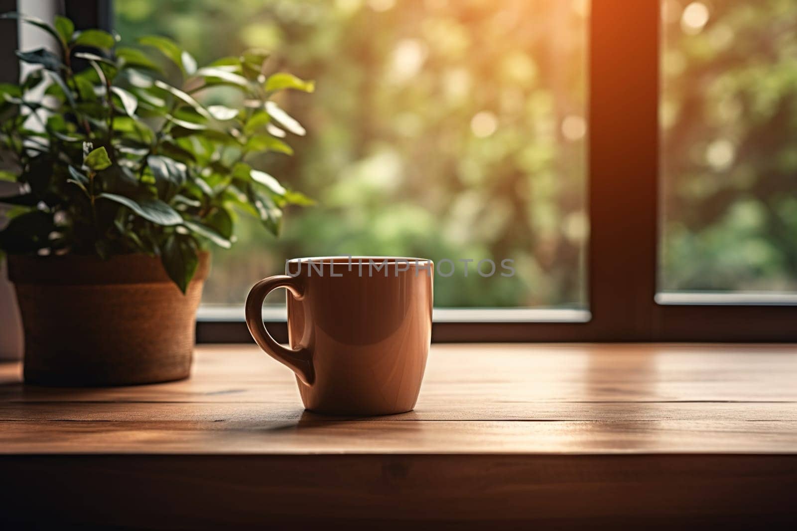 coffee cup on the table in morning, generative ai. by Manastrong