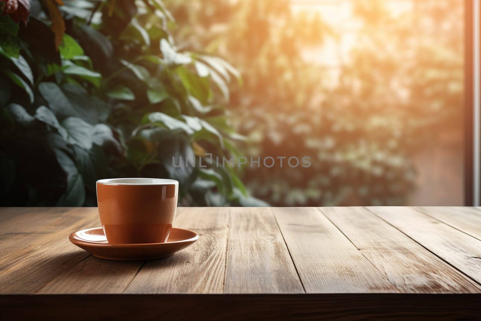 coffee cup on the table in morning, generative ai