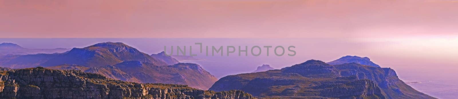 Scencic sunset seen from Table Mountain. A view from Table Mountain at sunset