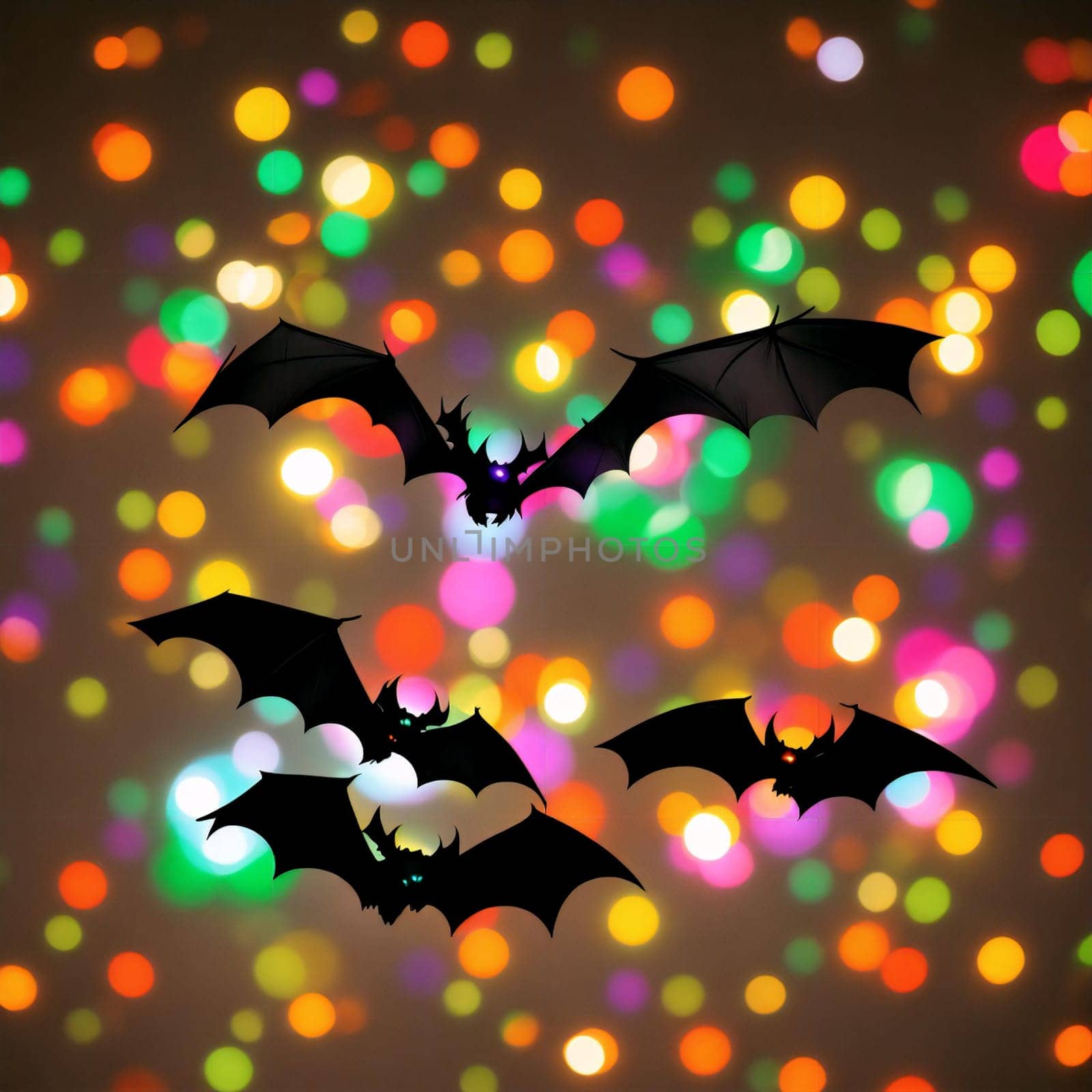 Unfocused Multicolored Bat-shaped Bokeh Lights for Halloween Background - Holidays