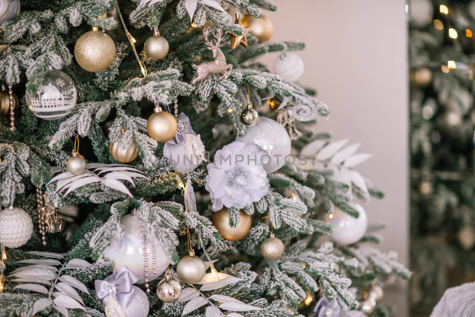 Christmas background, Christmas tree decorated with light balls.