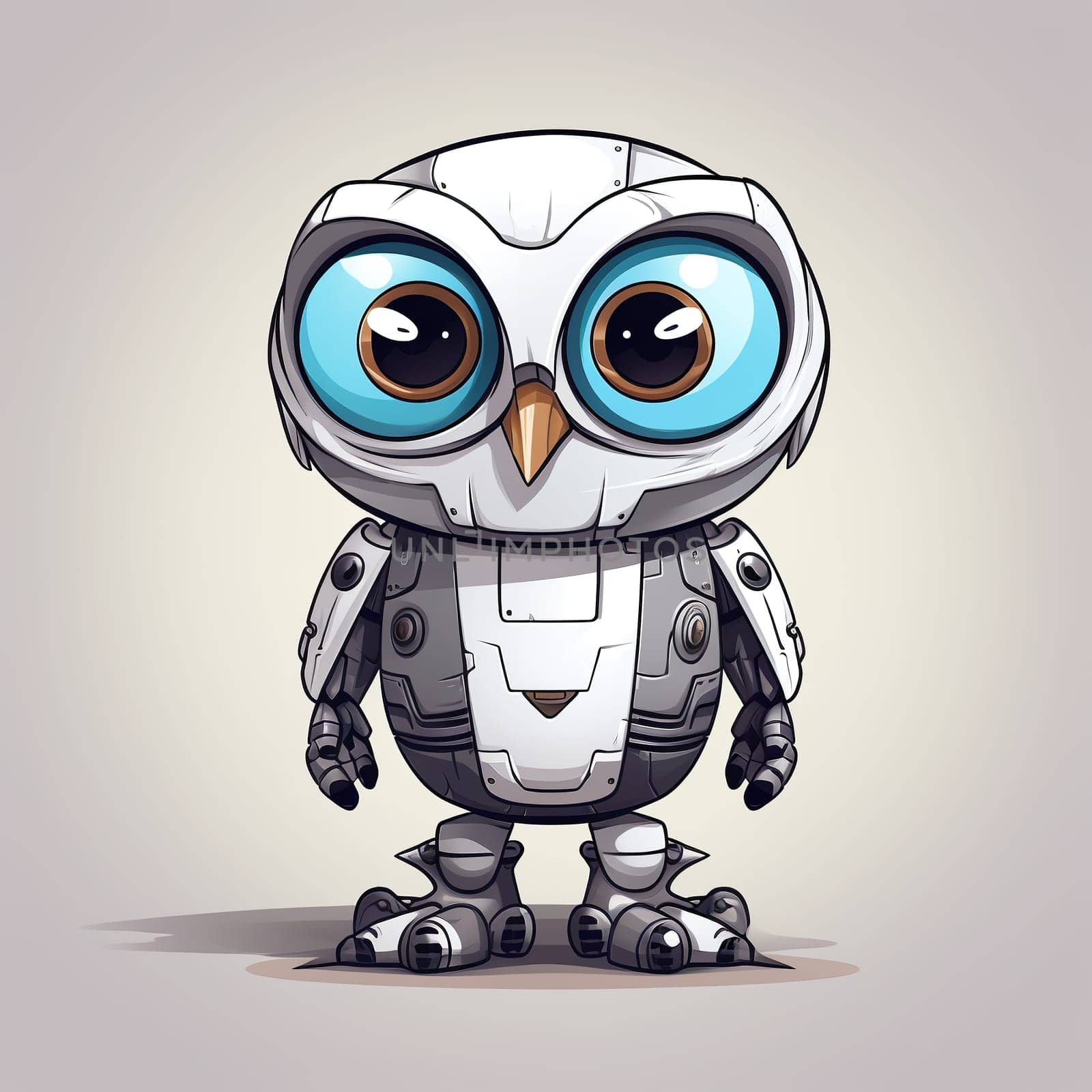 Cartoon owl robots. T-Shirt, Sticker. Funny cyborg. 