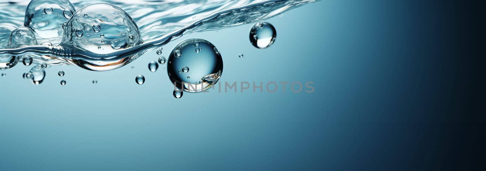 Transparent Realistic water splash with drops clear water background. Macro set splash of water with drops, a splash of falling water, a splash in the form of a crown, Copy space