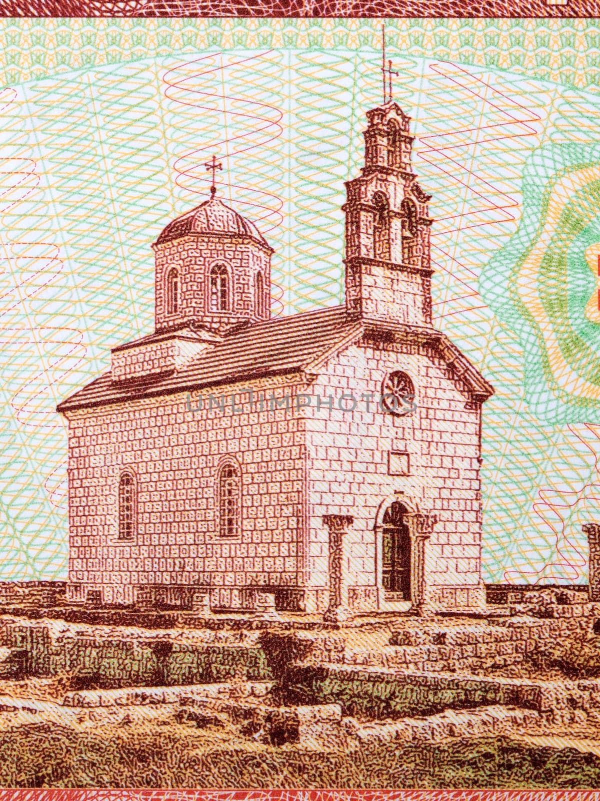 Manor church - Cetinje in Montenegro from money 