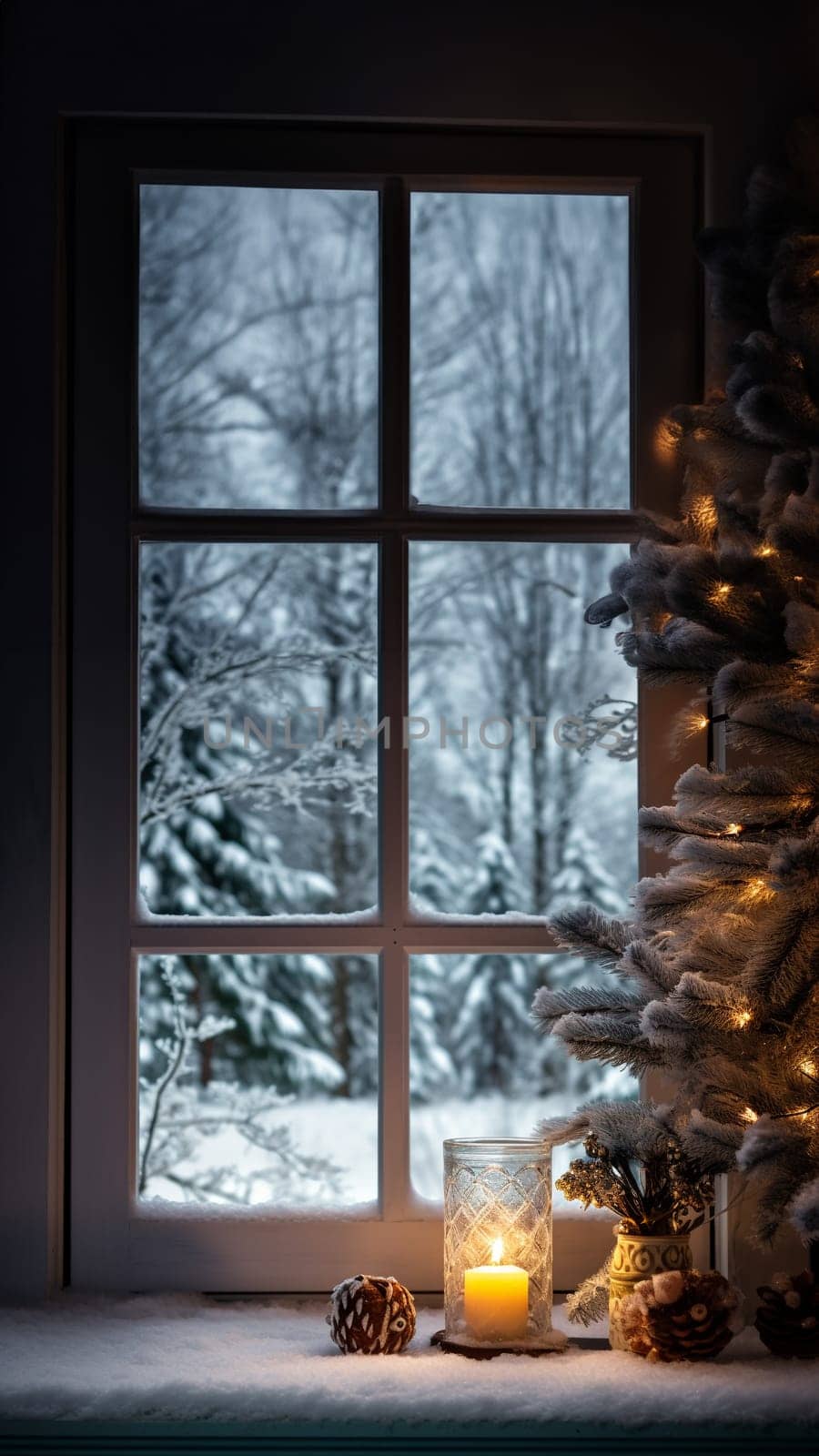 Cottage View into Snowy Forest by Ciorba