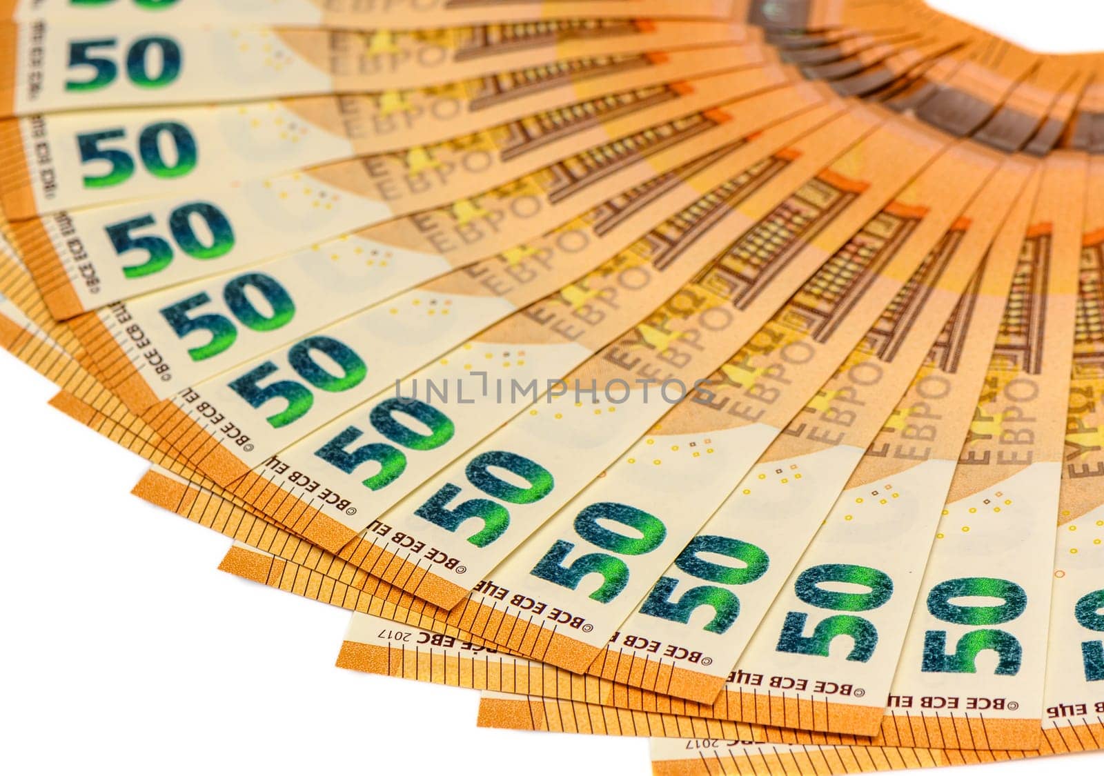 50 euro bills on white background fanned out 6 by Mixa74