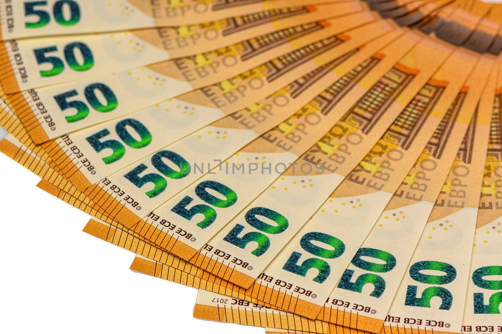 50 euro bills on white background fanned out 15 by Mixa74