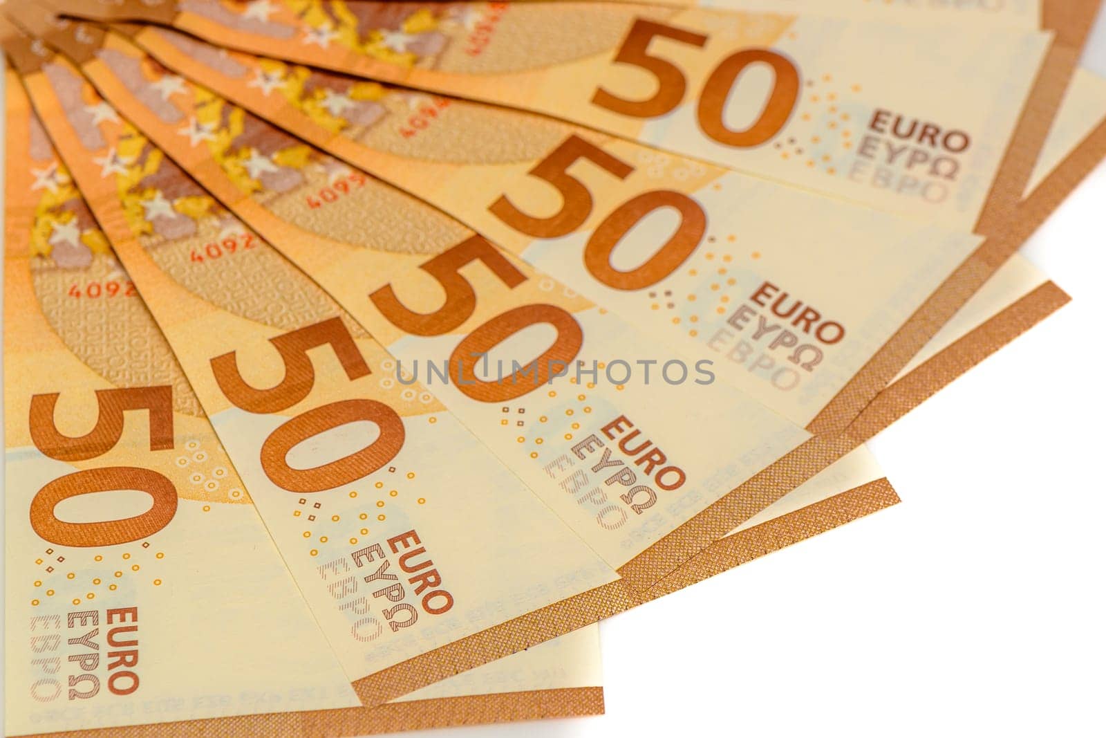 50 euro bills on white background fanned out 12 by Mixa74