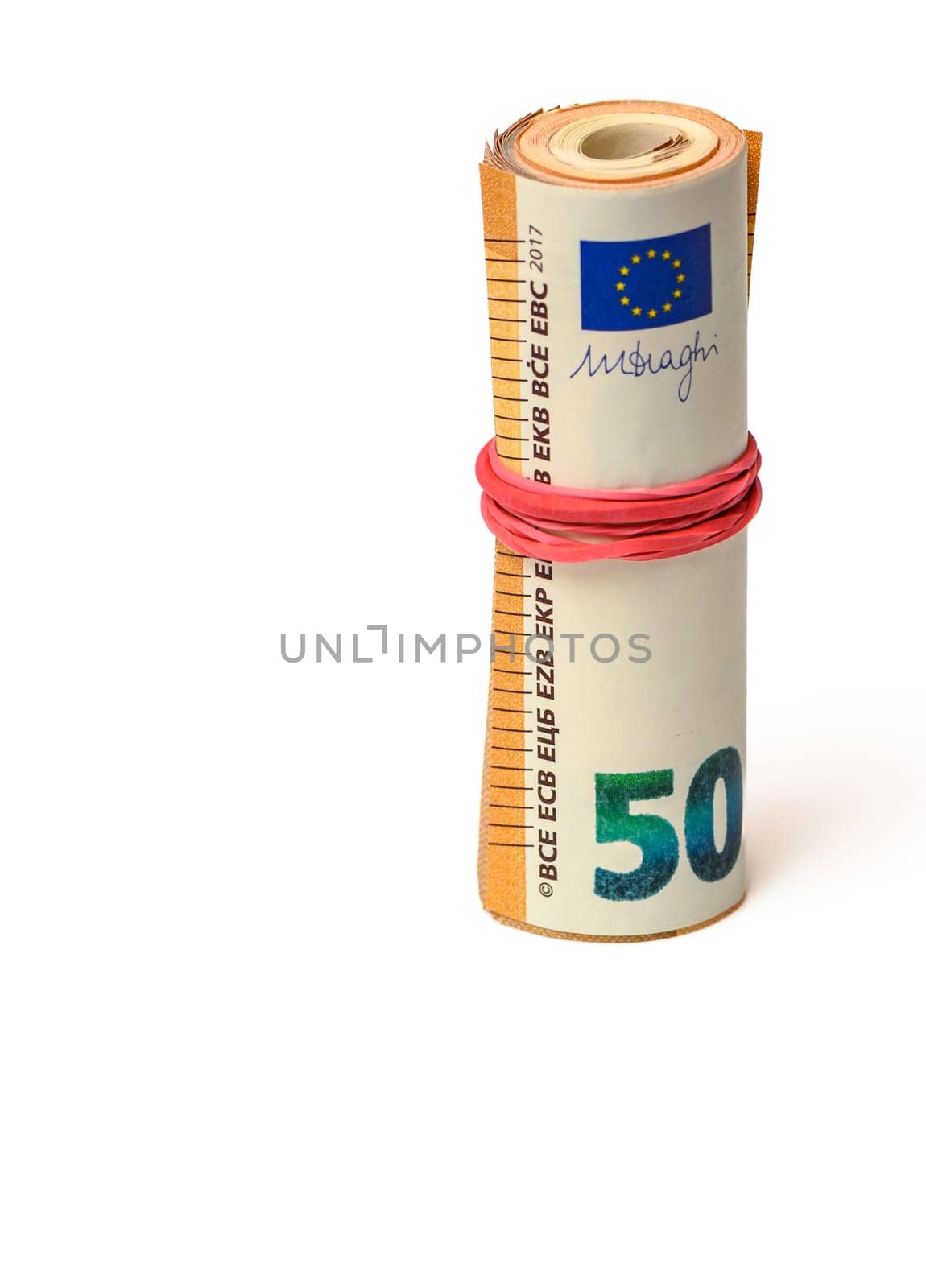 50 euro bills on white background rolled into a tube 22 by Mixa74
