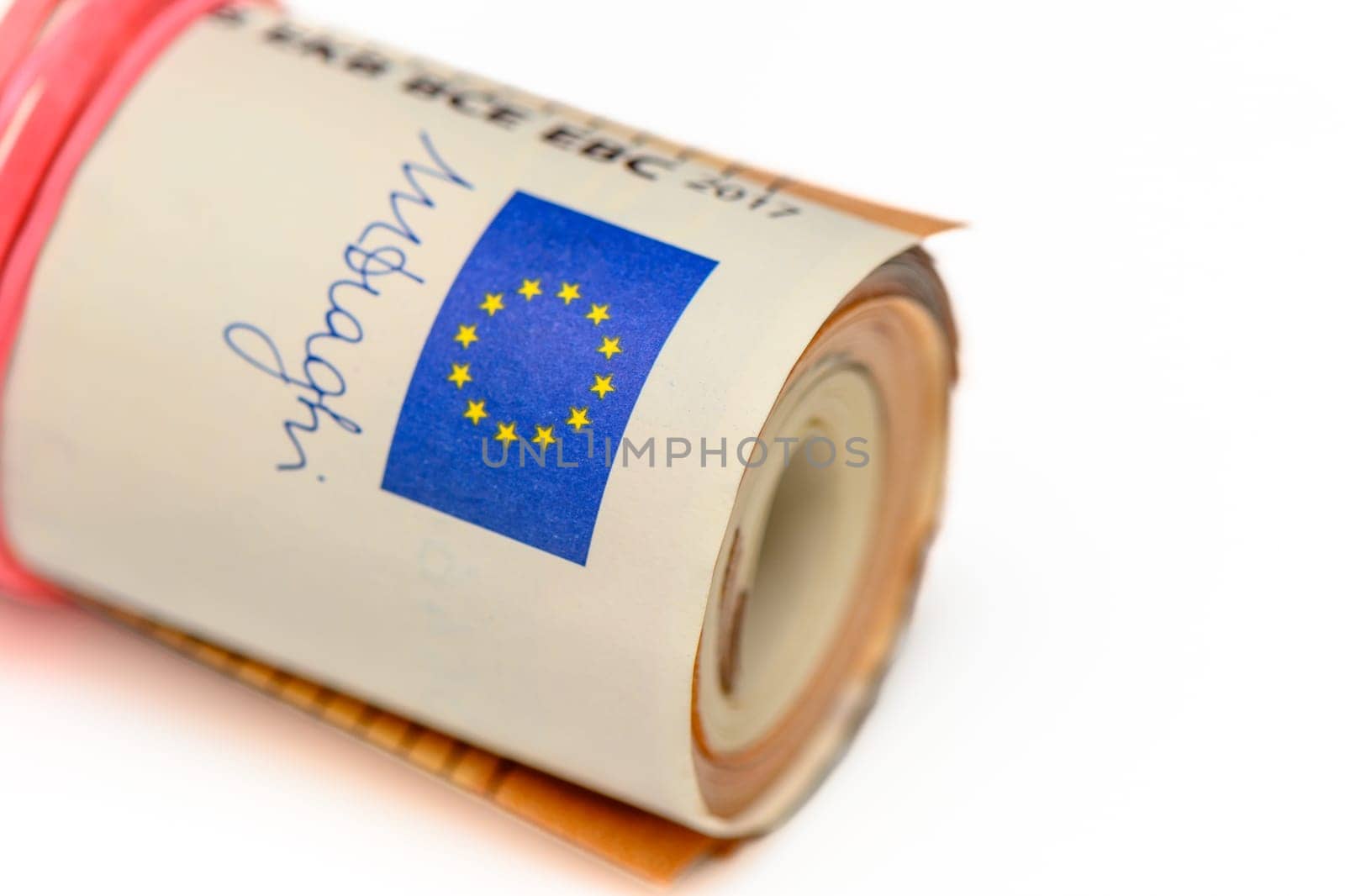 50 euro bills on white background rolled into a tube12 by Mixa74