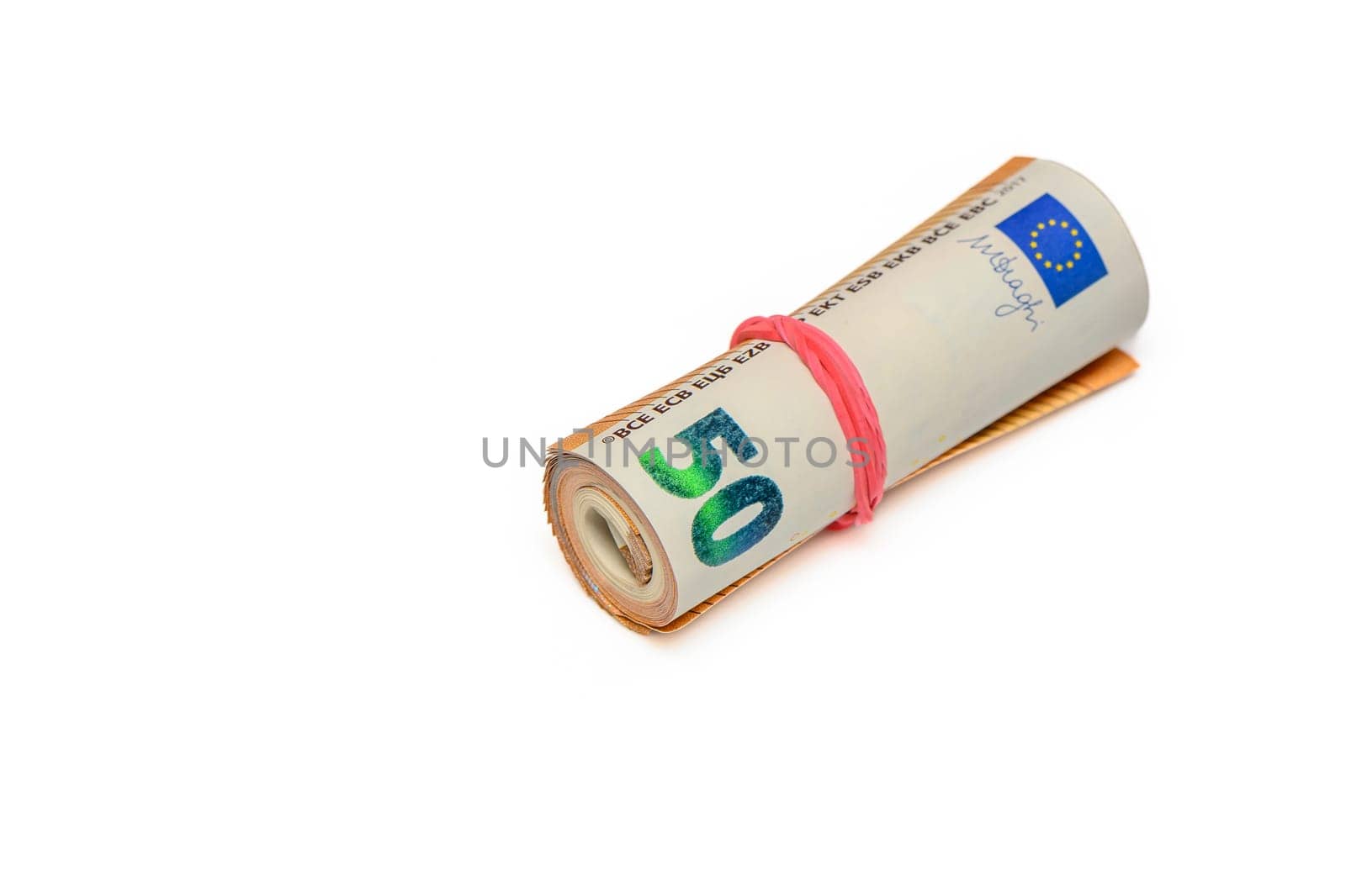 50 euro bills on white background rolled into a tube 11 by Mixa74