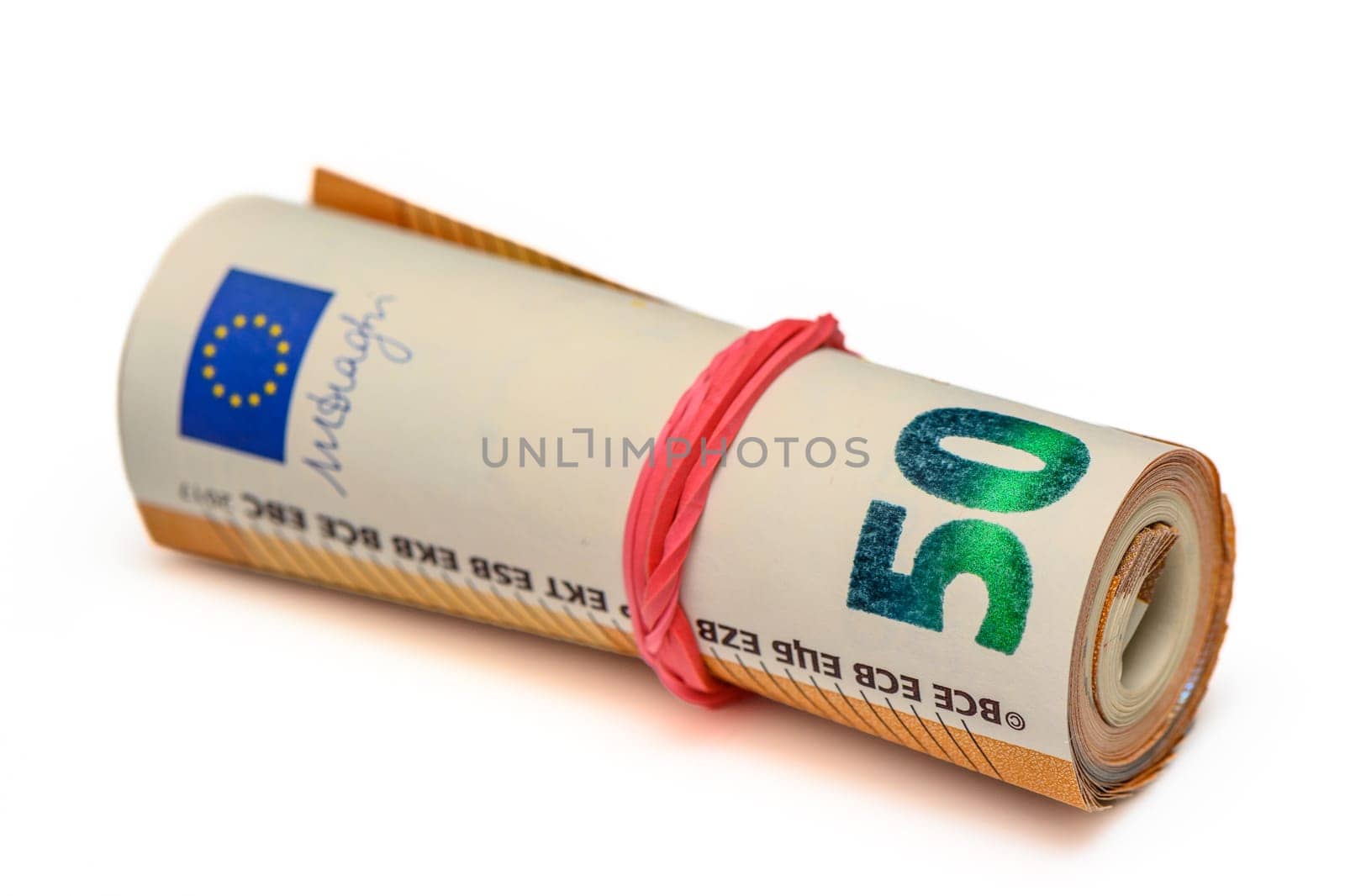 50 euro bills on white background rolled into a tube 17 by Mixa74