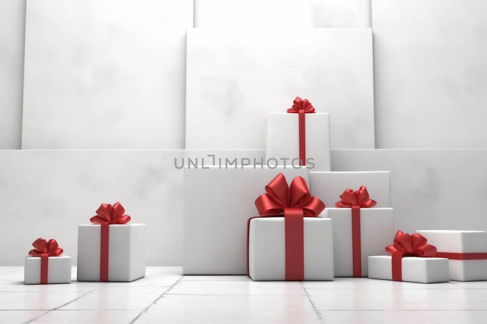 christmas year object pastel present white modern ribbon banner holiday xmas illustration bow surprise open gold gift box decoration happy. Generative AI.