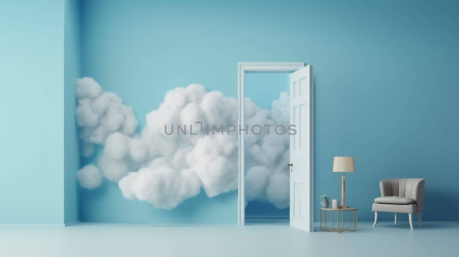 modern showcase cylinder object illustration white window door minimal pedestal space stage copy round blue room cloud concept space abstract yellow. Generative AI.
