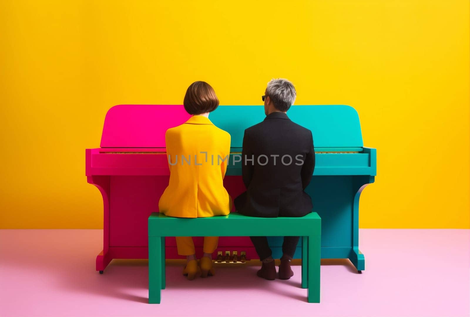 performance illustration art concept music trend colourful people modern piano. Generative AI. by Vichizh